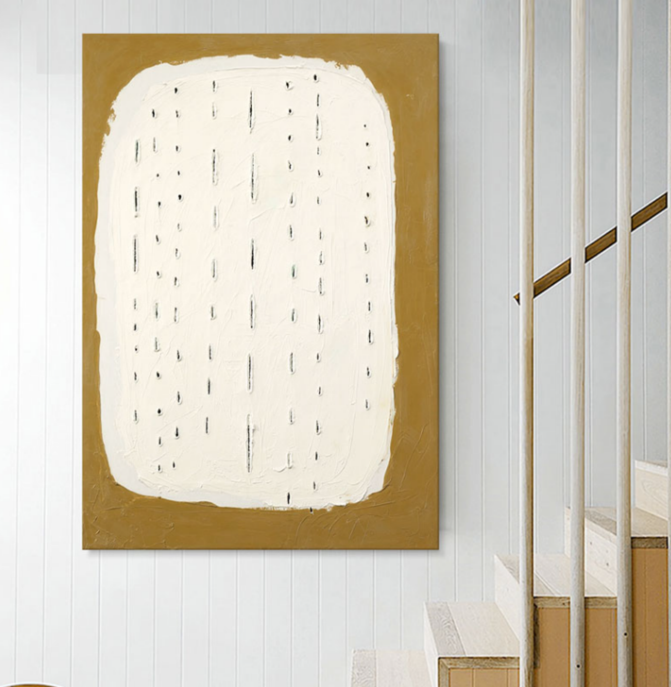 White and Green 3D Minimalist Abstract Painting  3D Textured Abstract Canvas Art 3D Plaster Wall Art