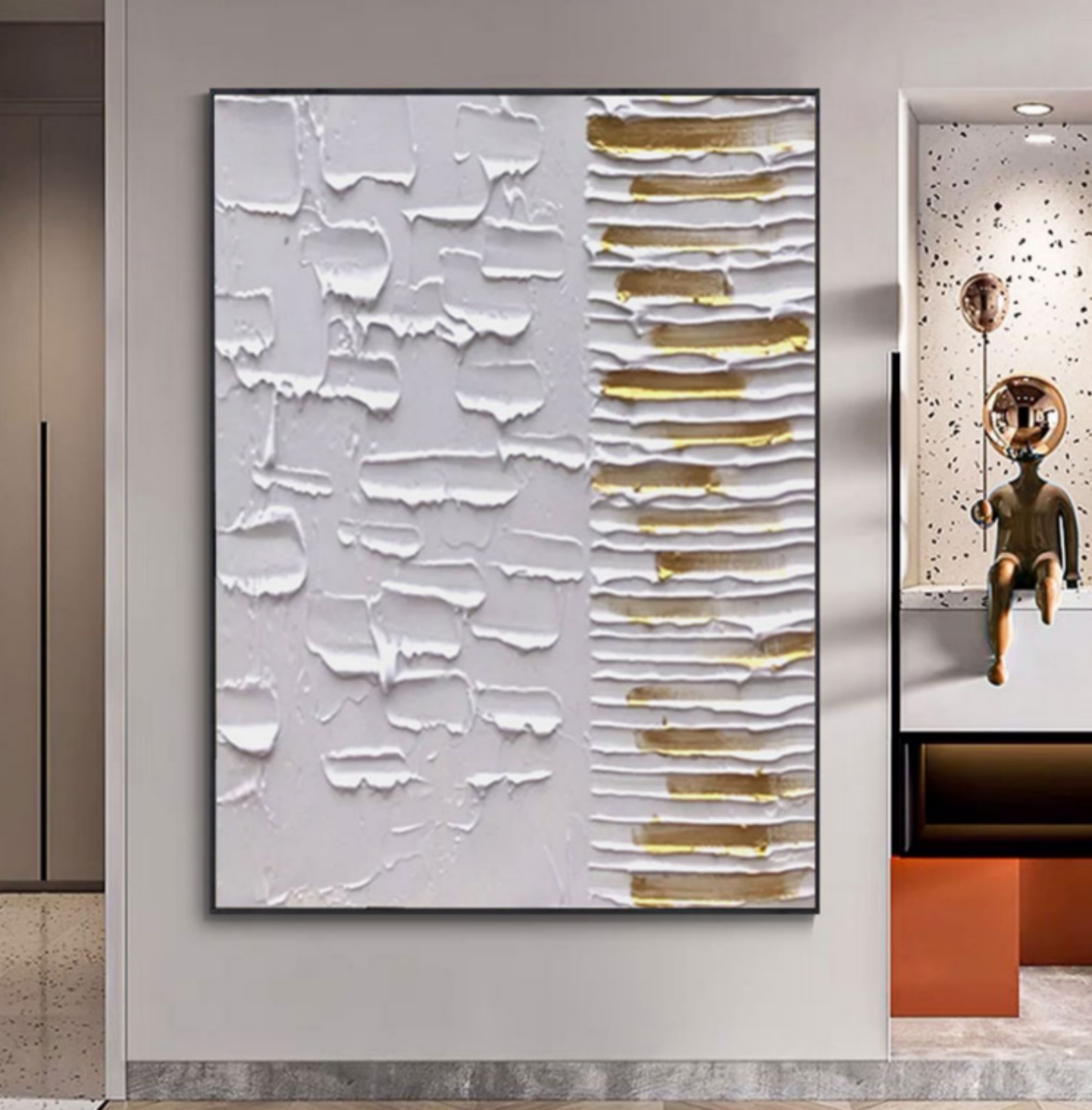 Large White 3D Minimalist Abstract Painting White 3D Textured Wall Art White Plaster Abstract Art