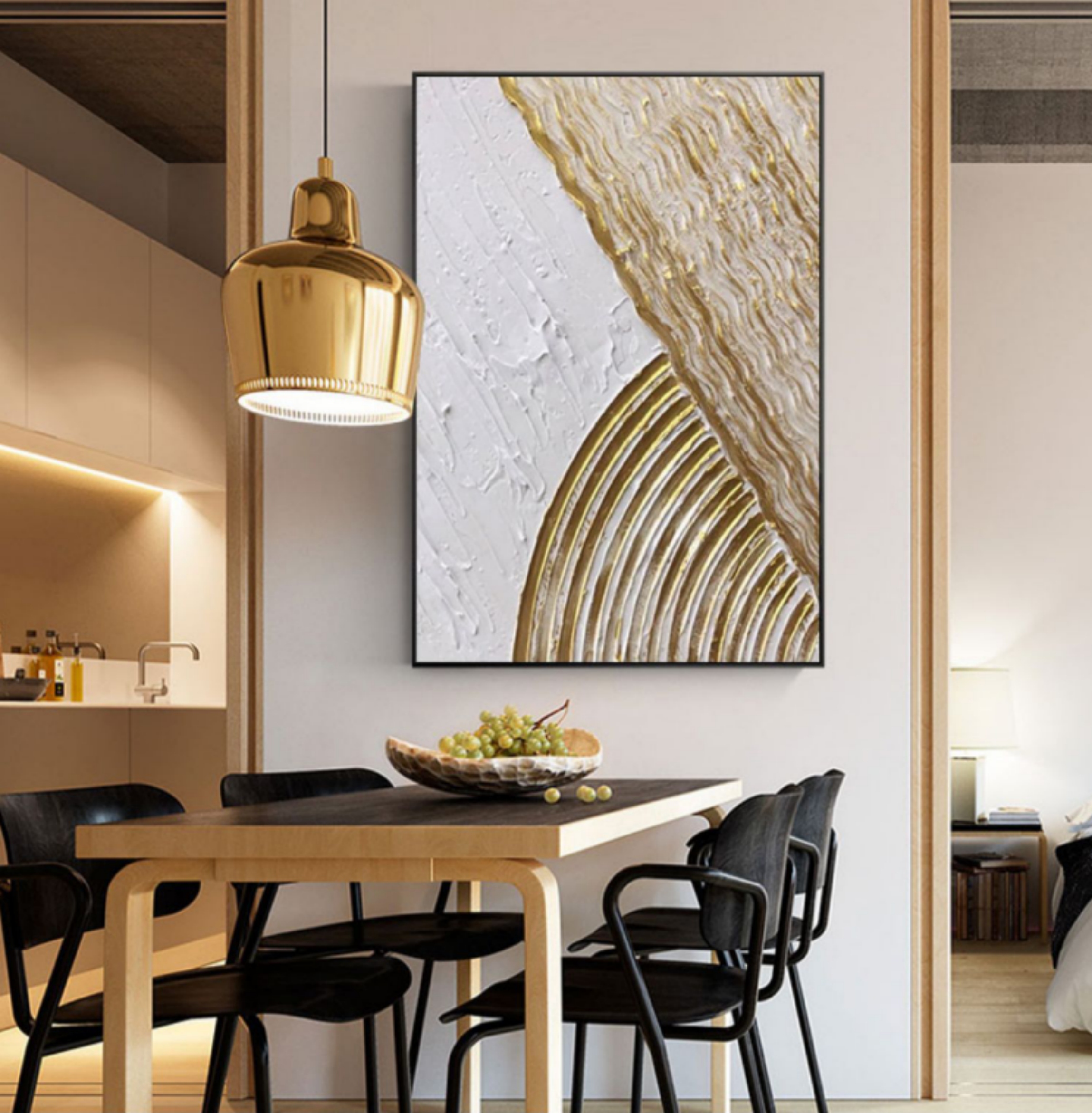 White and Gold 3D Minimalist Abstract Art Large 3D Textured Canvas Painting 3D Plaster Abstract Art