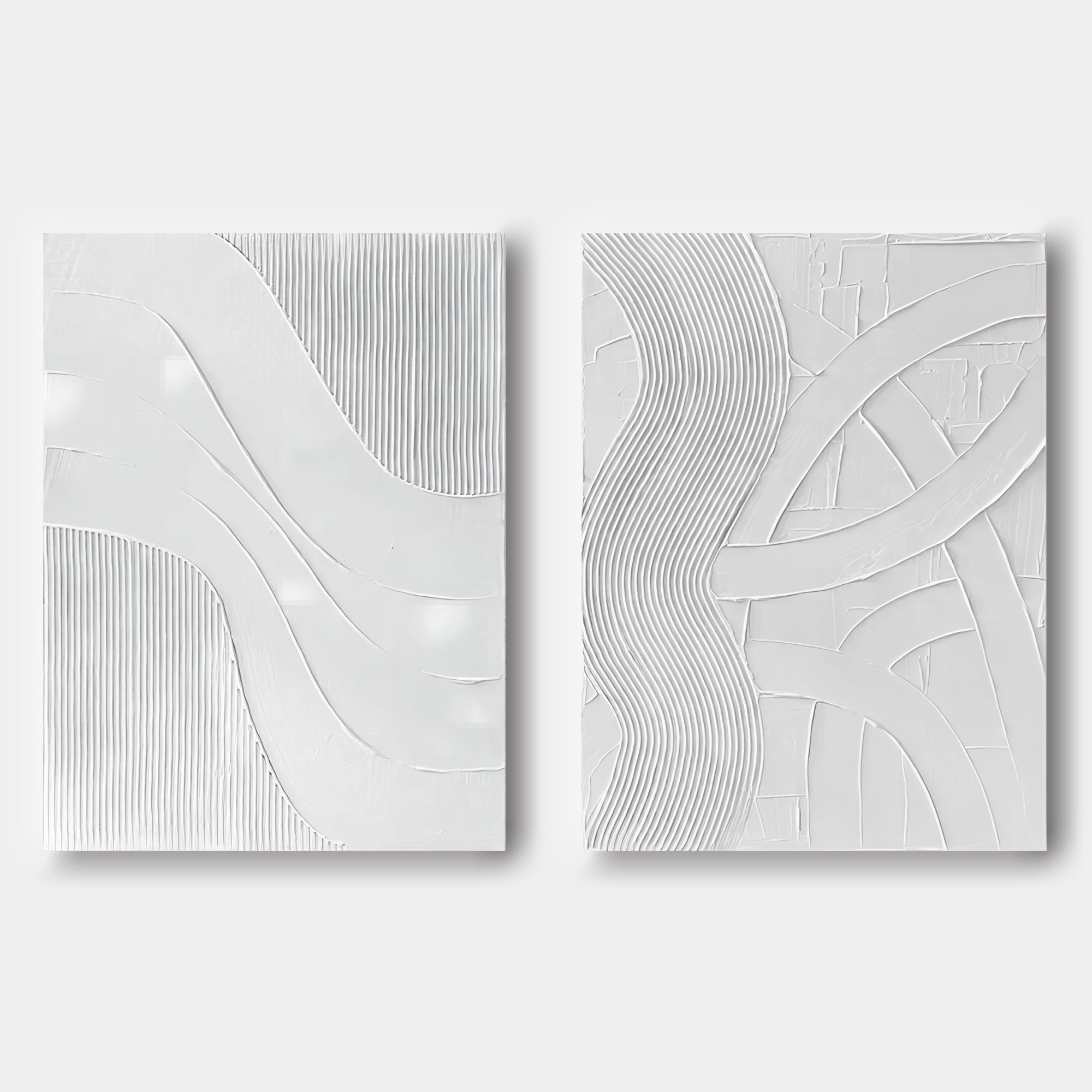 Large White 3D Abstract Art Textured Wall Art Plaster Wall Art Minimalist Canvas Paintings Set of 2