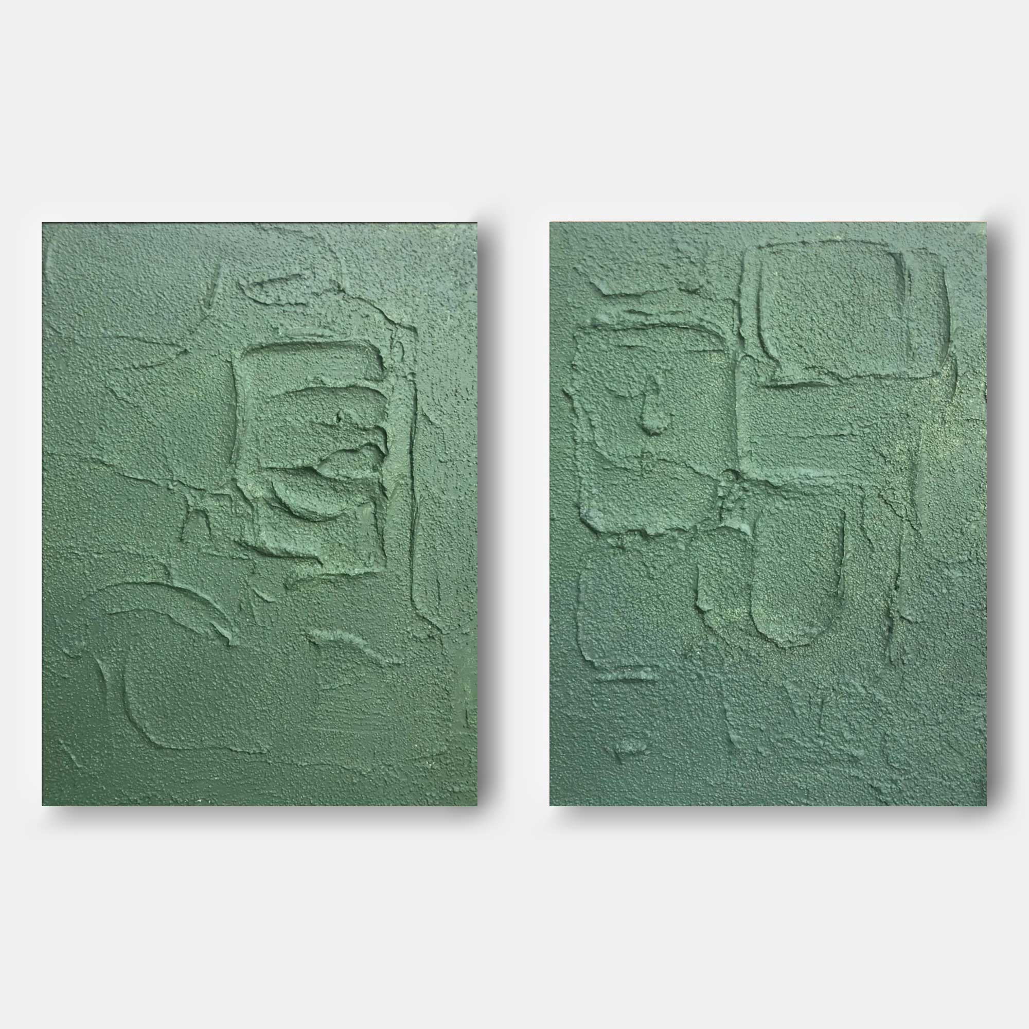 Large Green 3D Abstract Art Set of 2 Plaster Wall Art on Canvas Set of 2 Textured Wall Art Set of 2