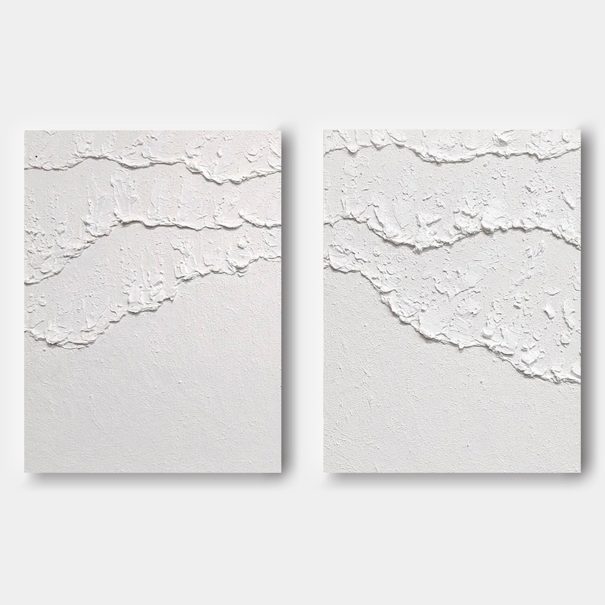 White 3D Abstract Painting Set of 2 White Plaster Art Set of 2 Plaster texture Wall Art Plaster Canvas Art Home Decor