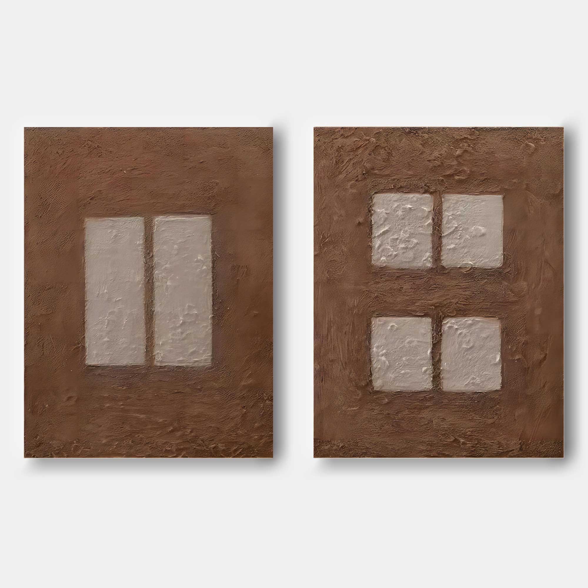 Brown 3D Abstract Art on Canvas WabiSabi Wall Art Textured Wall Art Minimalist Painting Set of 2