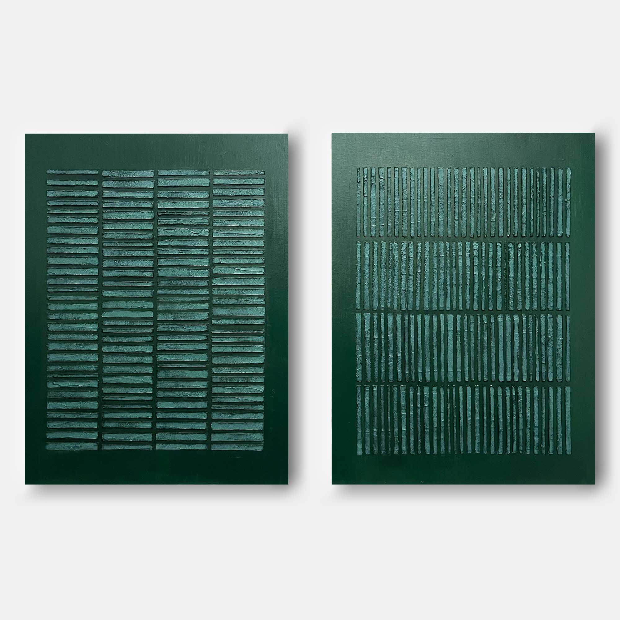 Set of 2 3D Dark Green Abstract Art Canvas 3D Dark Green Textured Painting Set of 2 Wabi-Sabi Wall Art Set of 2