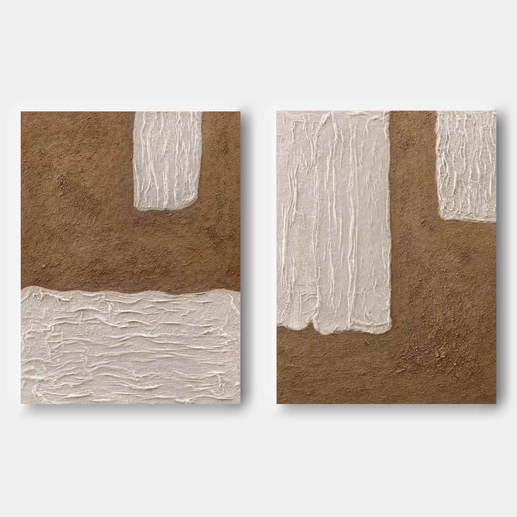 Brown and Beige 3D Abstract Painting Set of 2 Wabi-Sabi Wall Decor Painting Set of 2 Minimalist Painting Set of 2