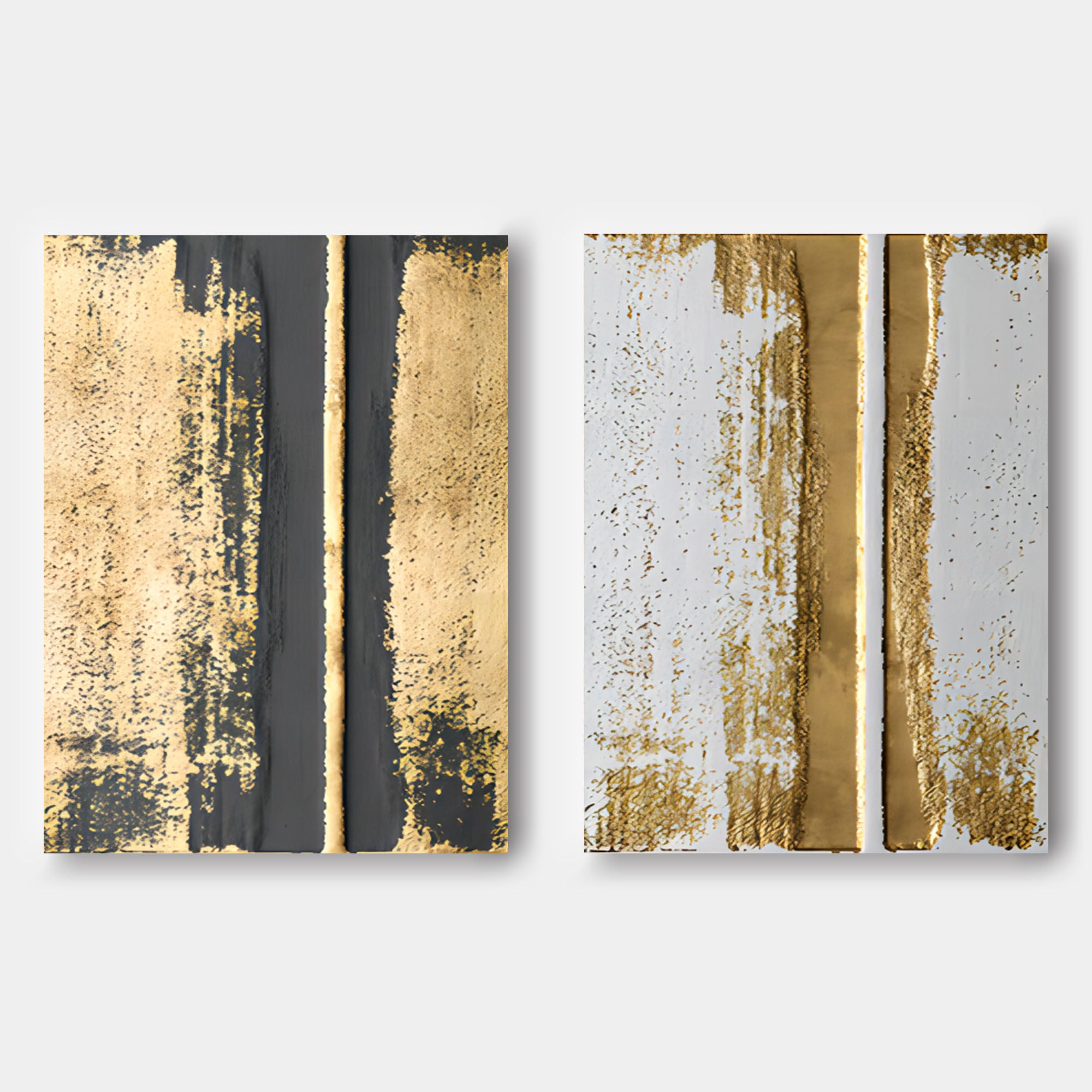 Gold 3D Abstract Painting Set of 2 Gold Texture Wall Art Minimalist Canvas Painting Luxury Home Hanging Painting