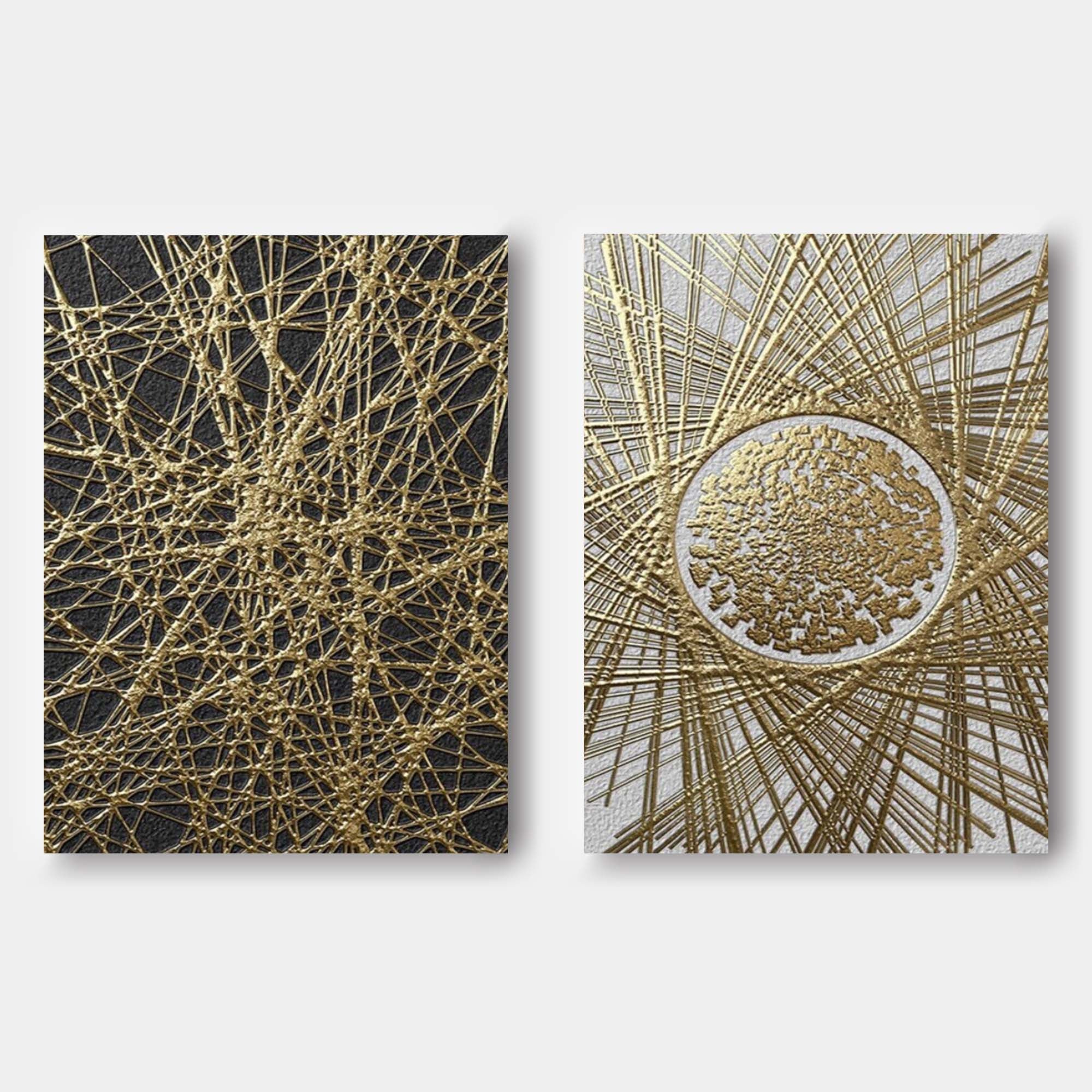 Gold 3D Abstract Canvas Art Set of 2 Gold Textured Acrylic Painting Set of 2 Luxury Living Room Wall Decor