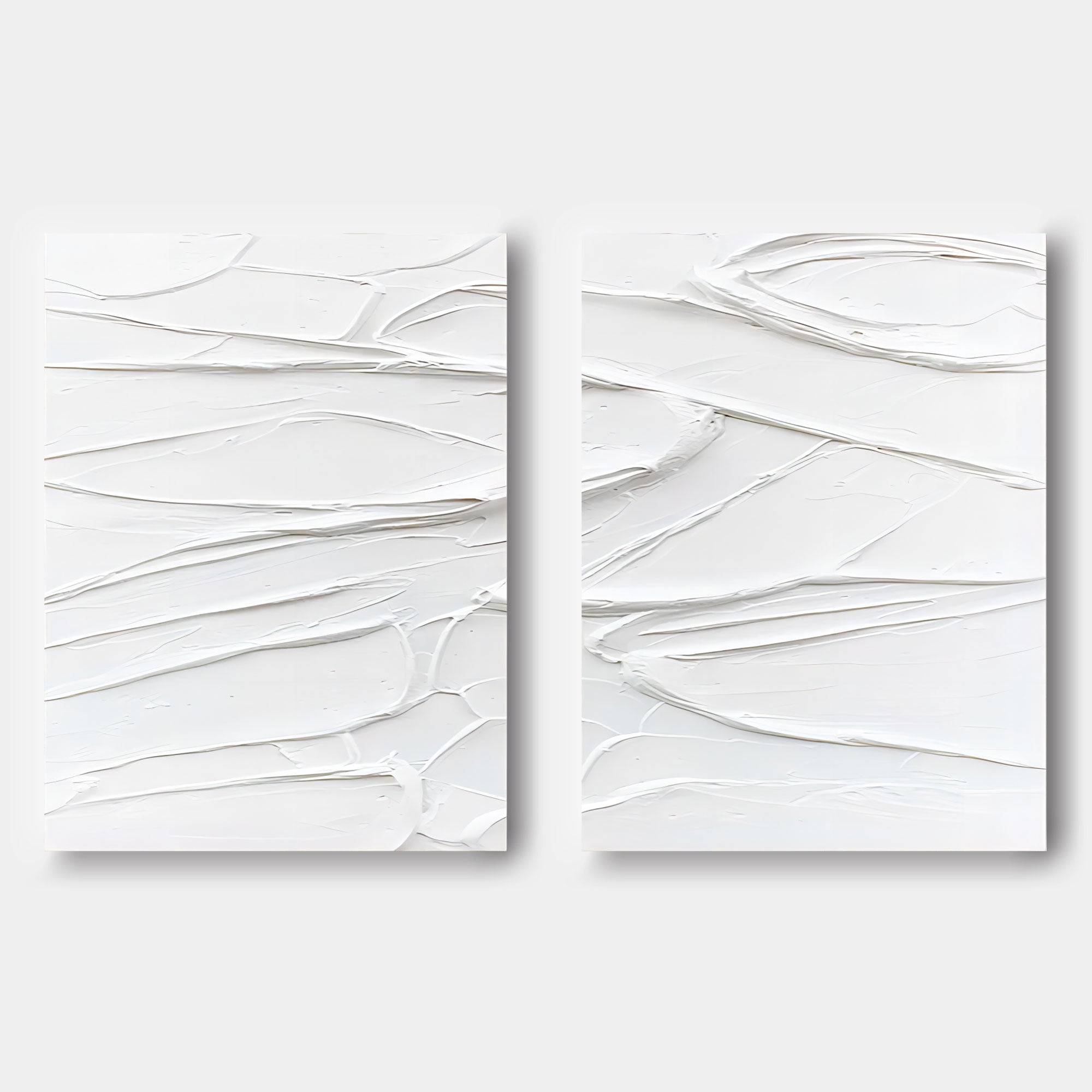 Large White 3D Abstract Art Textured Wall Art Plaster Wall Art Minimalist Canvas Painting Set of 2