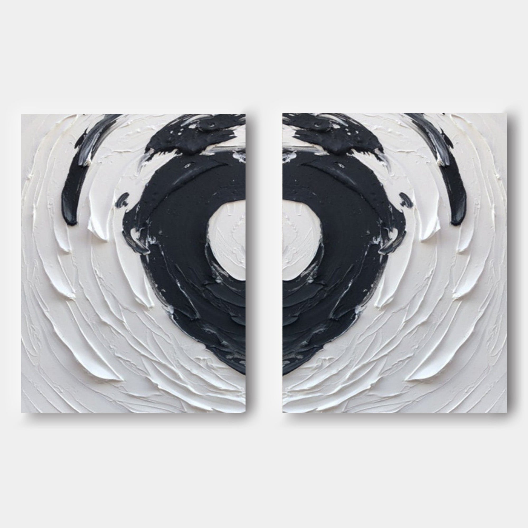 Black and White 3D Abstract Painting Set of 2 Black and White Textured Wall Art Set of 2 Plaster Abstract Canvas Painting