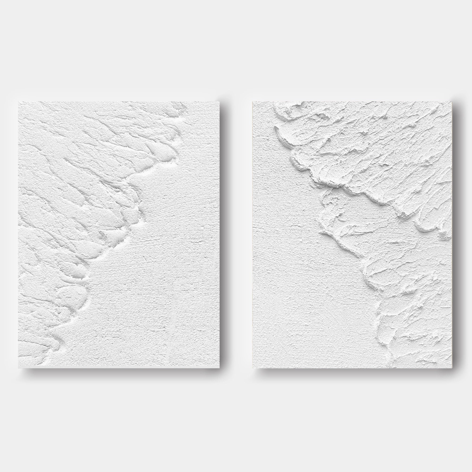 Large White 3D Abstract Art Textured Wall Art Plaster Wall Art Minimalist Canvas Painting Set of 2