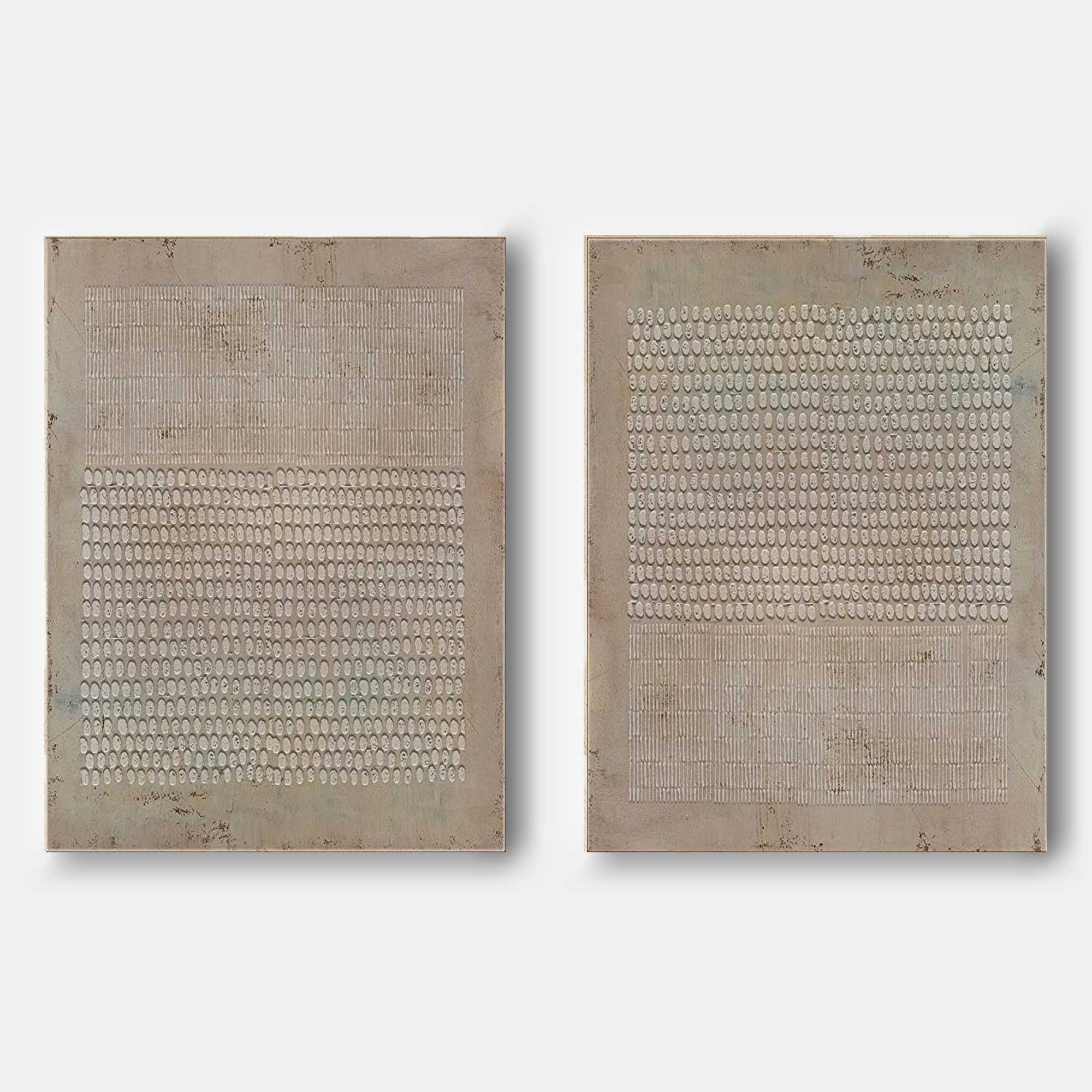 Brown Textured Abstract Art Set of 2 Brown Minimalist Canvas Paintings Wabi Sabi Wall Decor