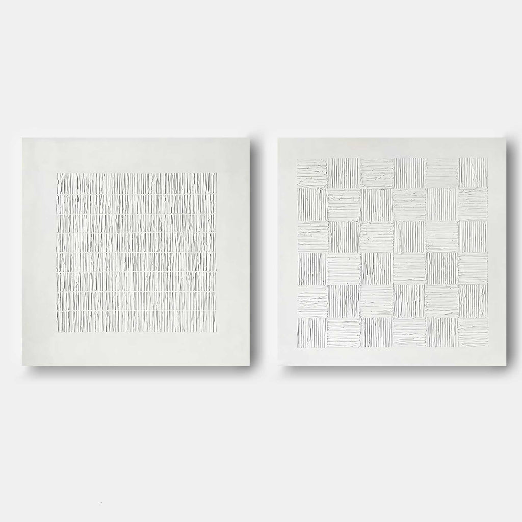 White 3D Abstract Art Set of 2 White Textured Acrylic Abstract ...