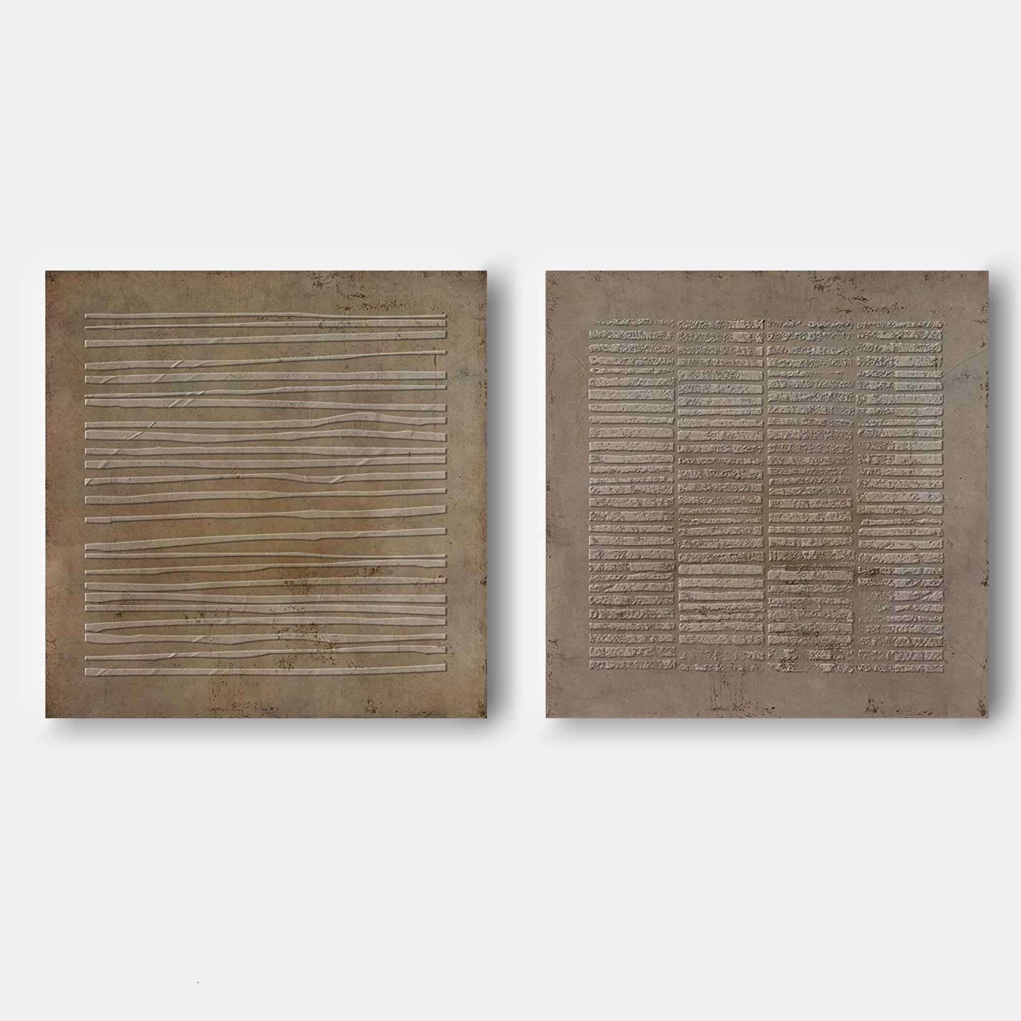 Wabi-Sabi Wall Art on Canvas Brown 3D Minimalist Art Textured Wall Art Acrylic Painting Set of 2