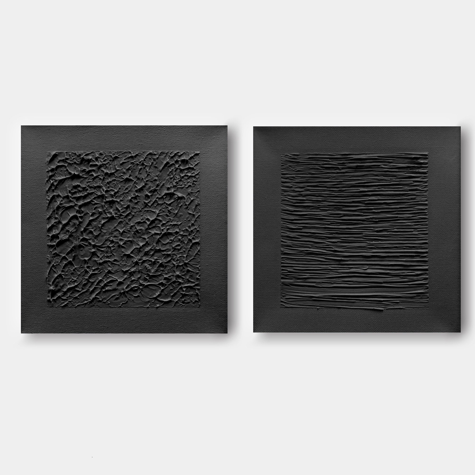 Black 3D Abstract Art Set of 2 Black Textured Wall Decor Painting Set ...