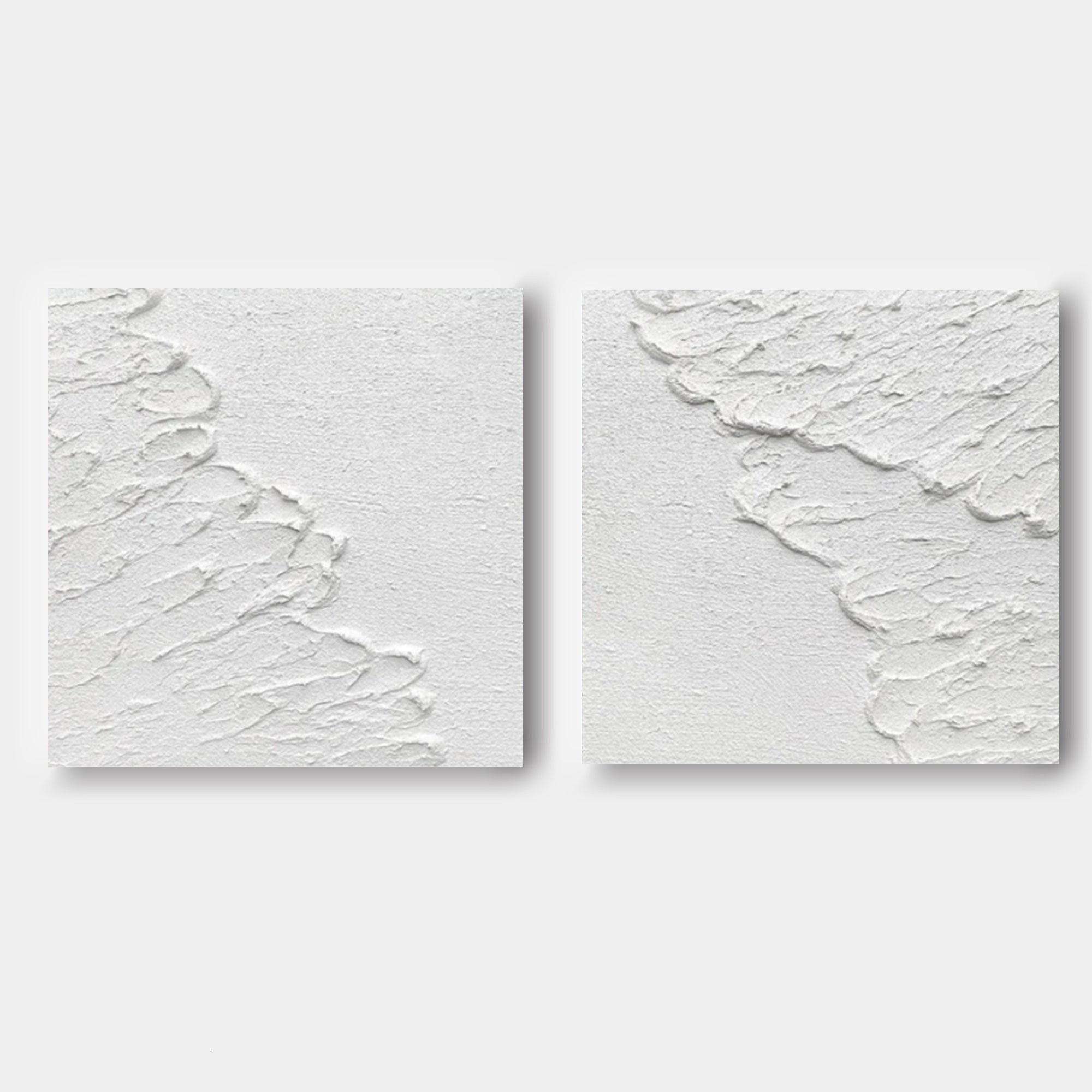 White 3D Minimalist Abstract Art Set of 2 White Textured Wall Painting ...