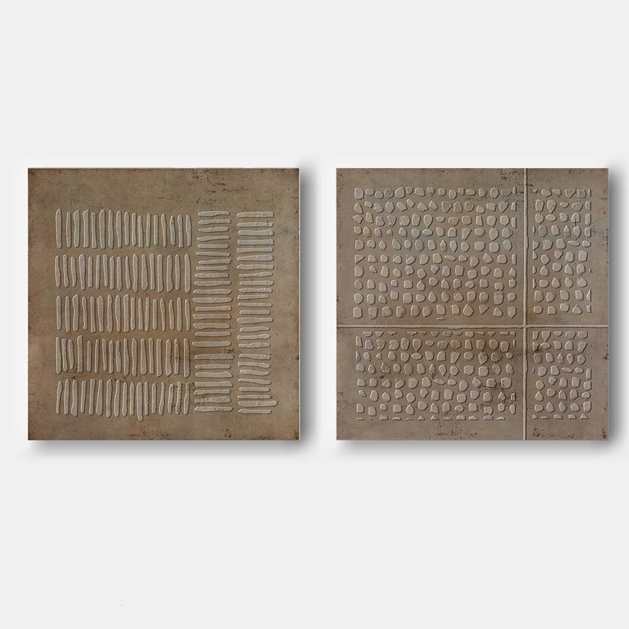 Brown 3D minimalist art on canvas Wabi-sabi wall art Textured wall art Acrylic painting set of 2