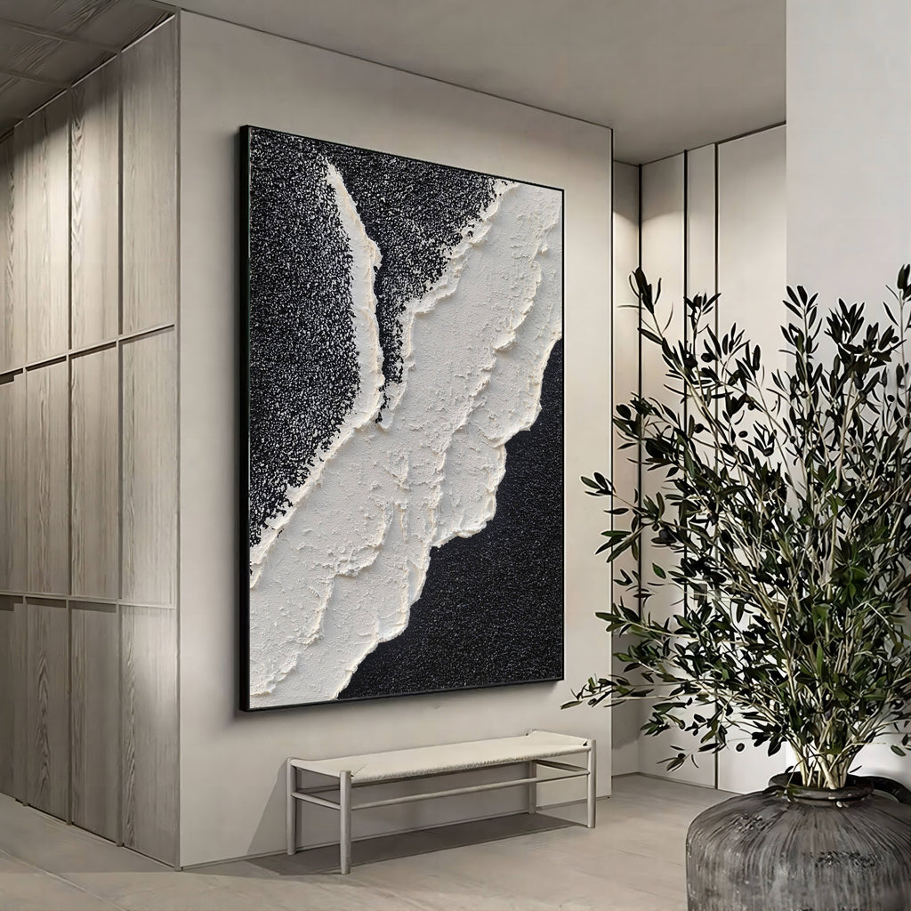 White 3D Ocean Waves Painting On Canvas Textured Wall Art Plaster Wall ...