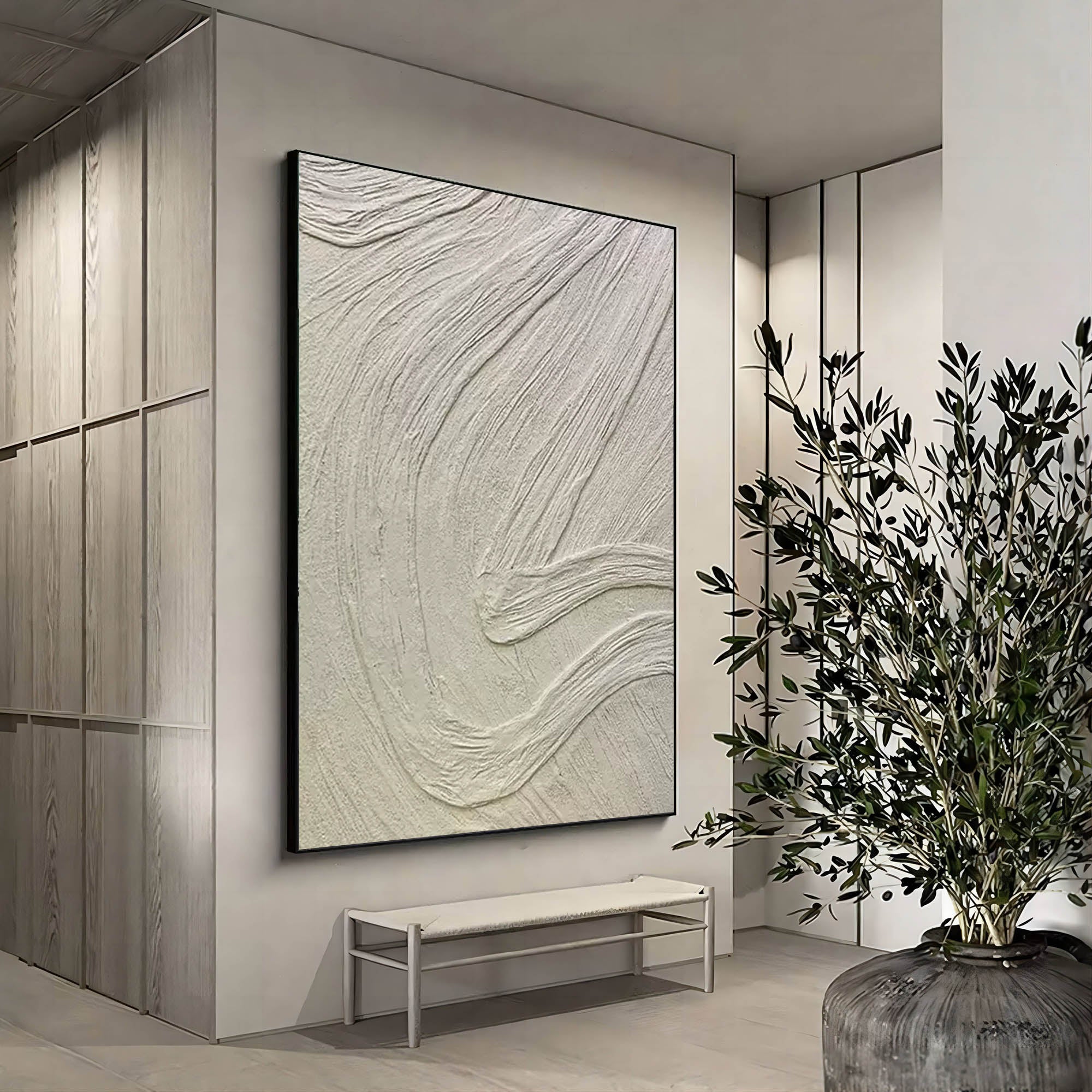 White plaster art Paster painting 3D plaster art Plaster abstract art Plaster wall art White 3D Minimalism art