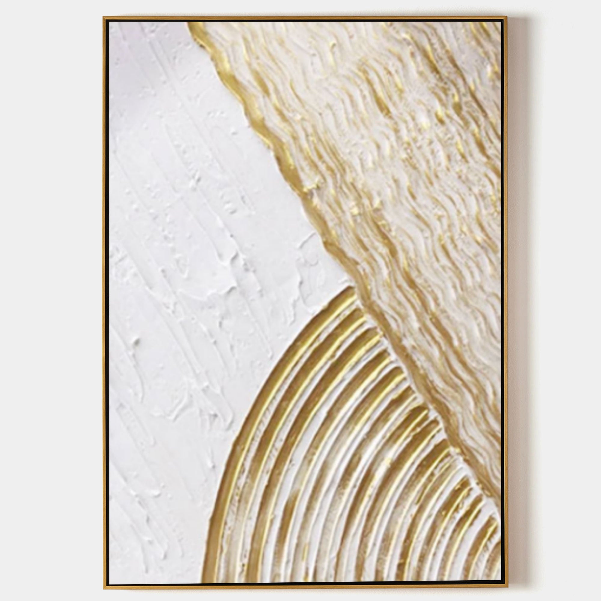 White and Gold 3D Minimalist Abstract Art Large 3D Textured Canvas Painting 3D Plaster Abstract Art