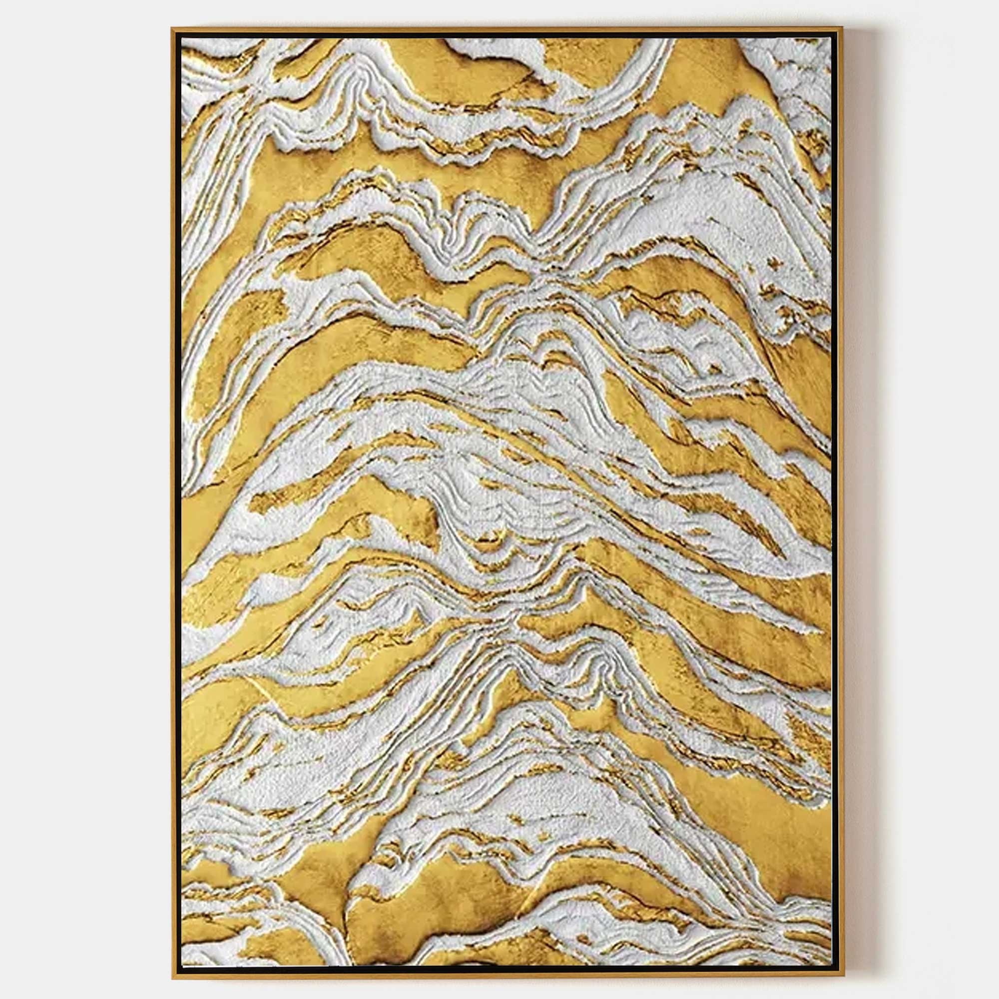 Gold and White Abstract Oil Painting Gold 3D Textured Acrylic Canvas ...