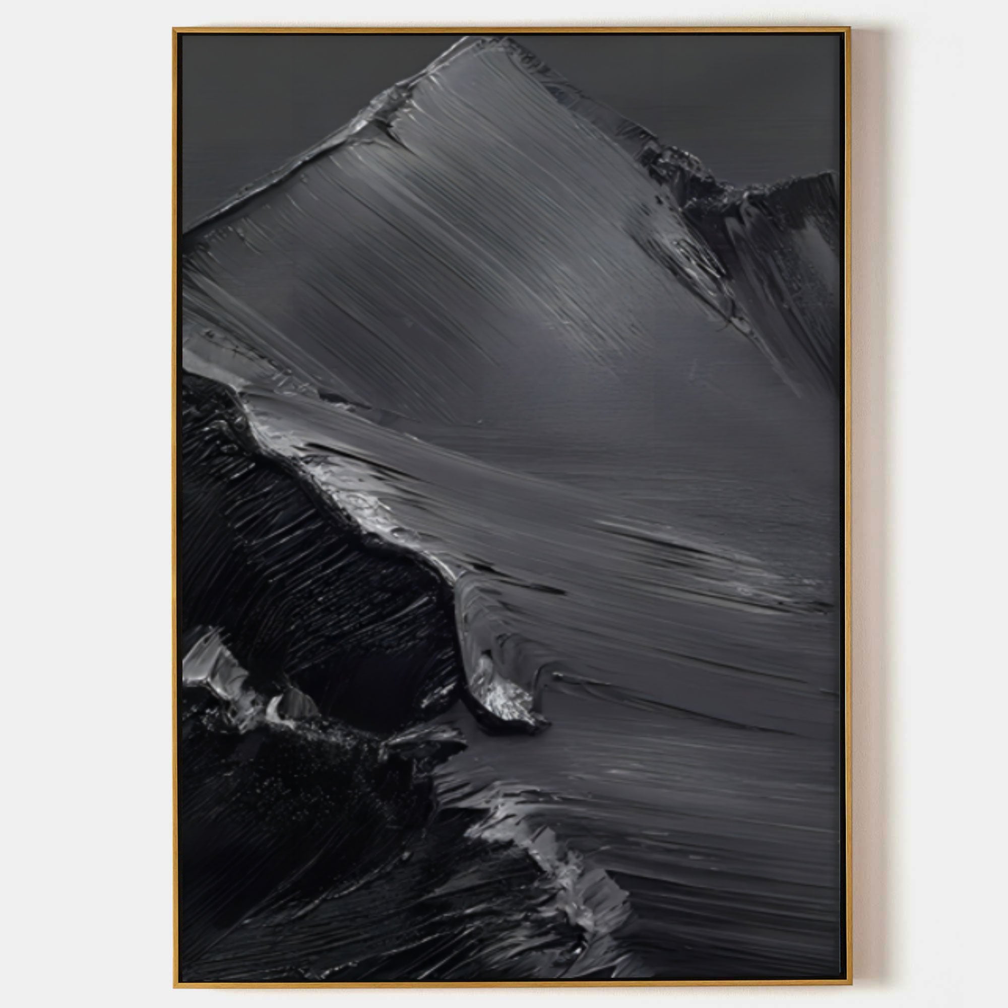 Black Textured Acrylic Abstract Painting Black 3D Textured Wall Art Black Minimalist Canvas Art Home Wall Decor