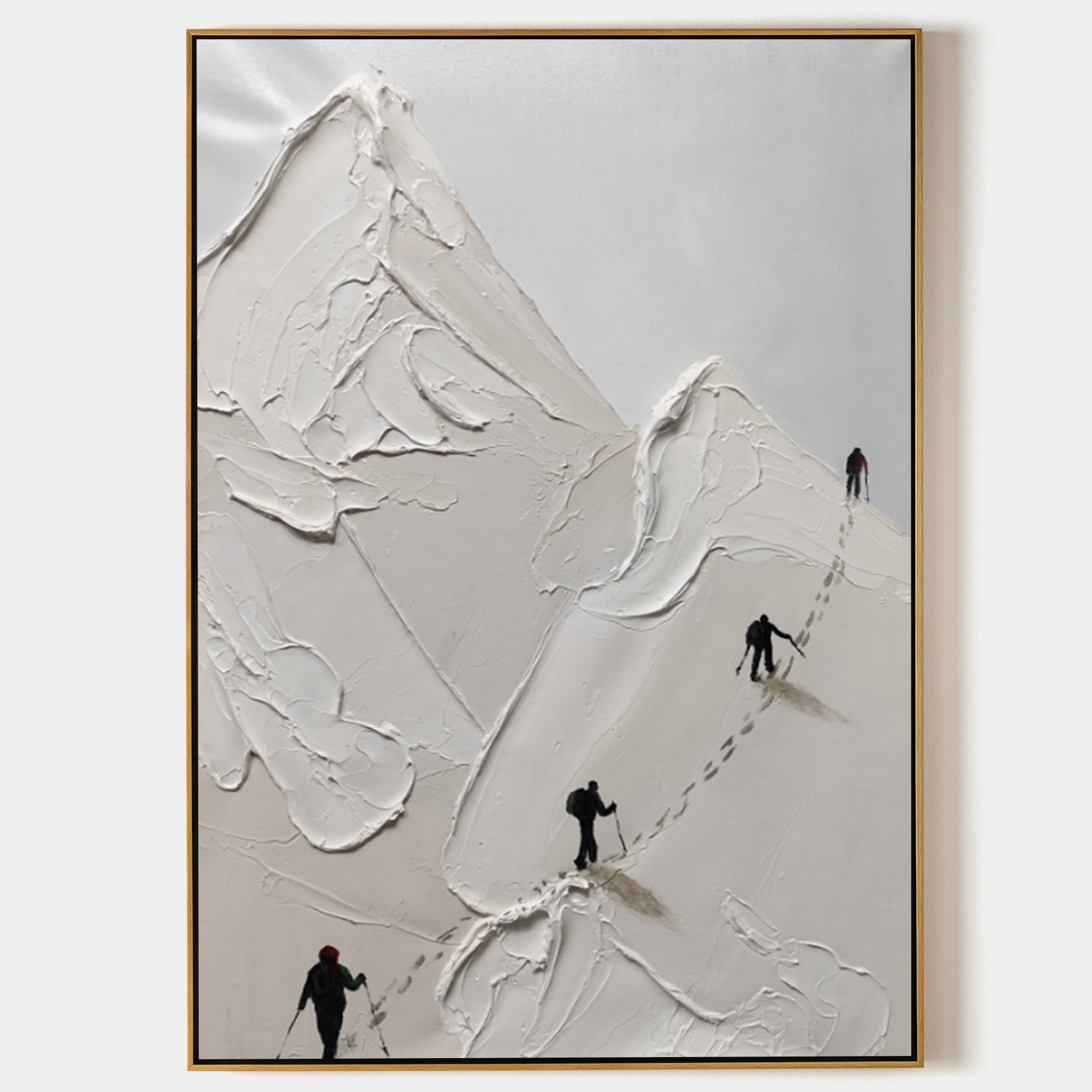 Snow Mountain Climbing Painting Skier Canvas Art White Plaster Art Snow Mountain Landscape Wall Art