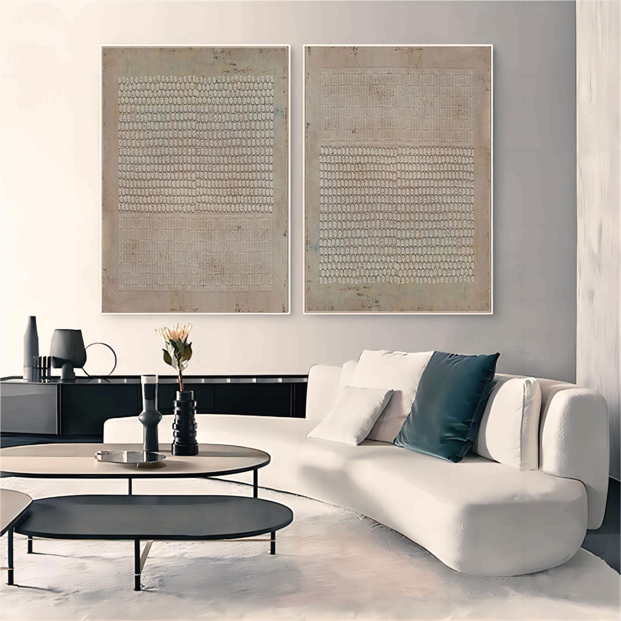 Brown Textured Abstract Art Set of 2 Brown Minimalist Canvas Paintings Wabi Sabi Wall Decor