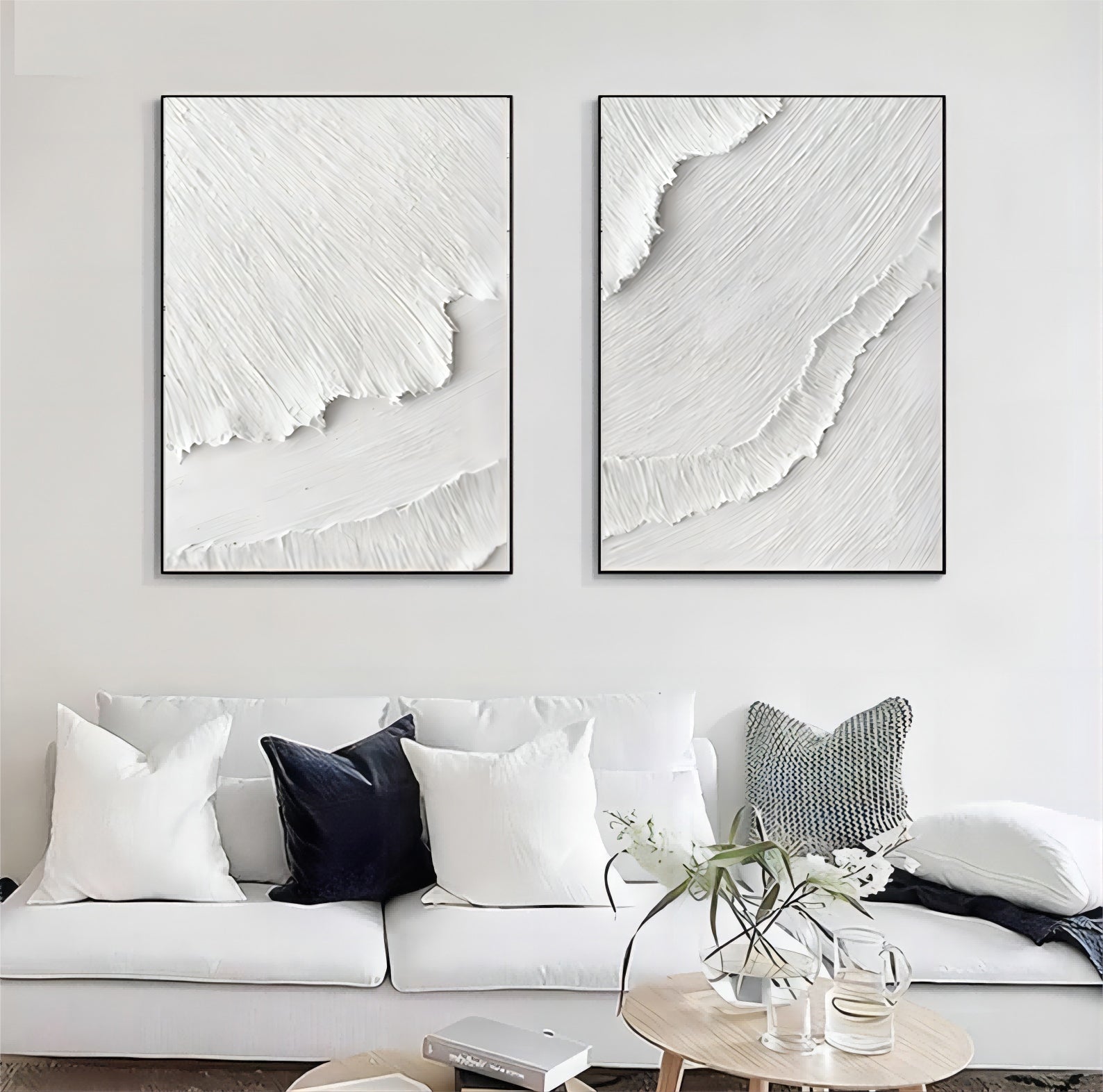 Large White 3D Abstract Painting Plaster Wall Art 3D Textured Wall Painting Minimalist Art Set of 2