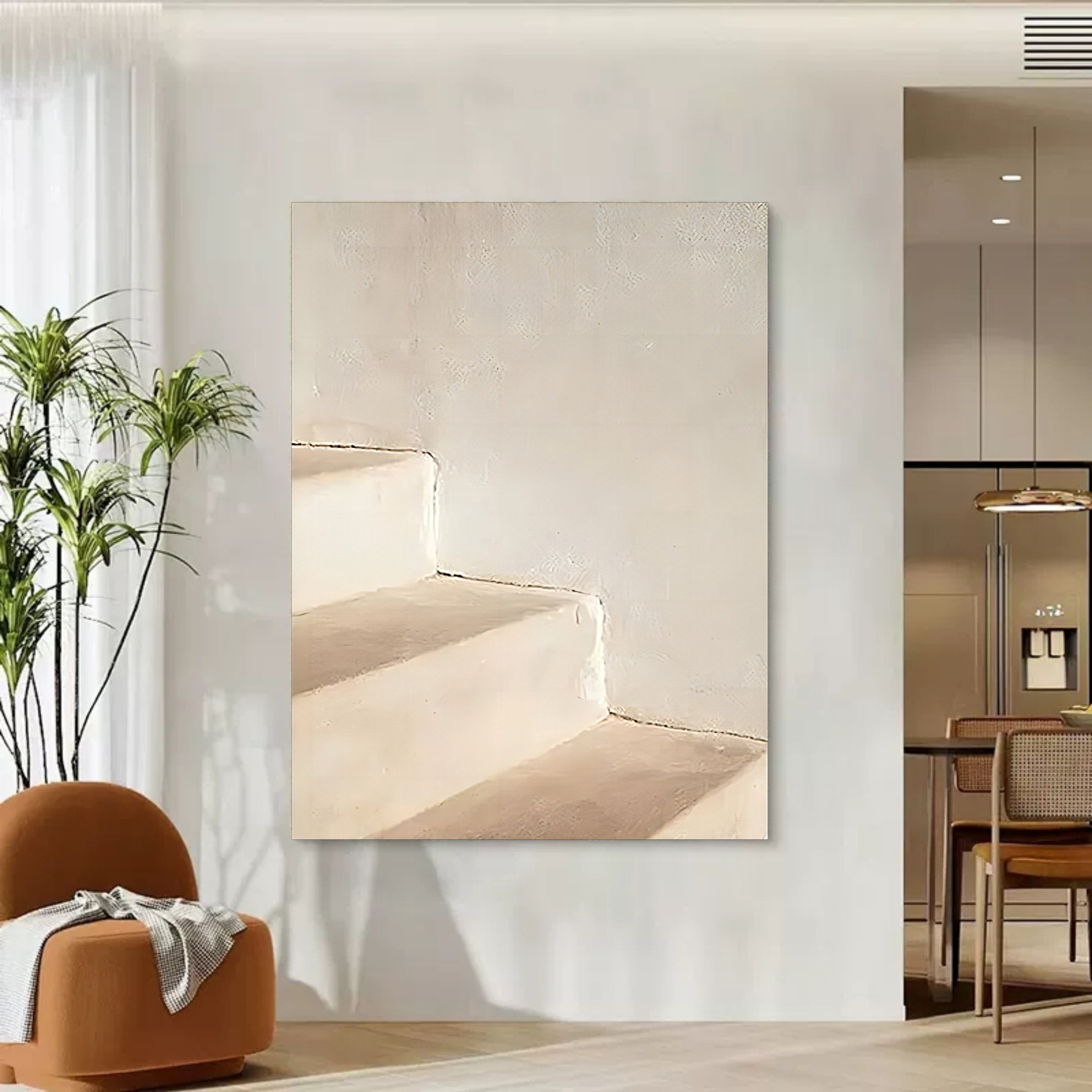 Large beige 3D Abstract Art Wabi-Sabi Wall Art Beige Minimalist Canvas Art Textured Wall Paintings