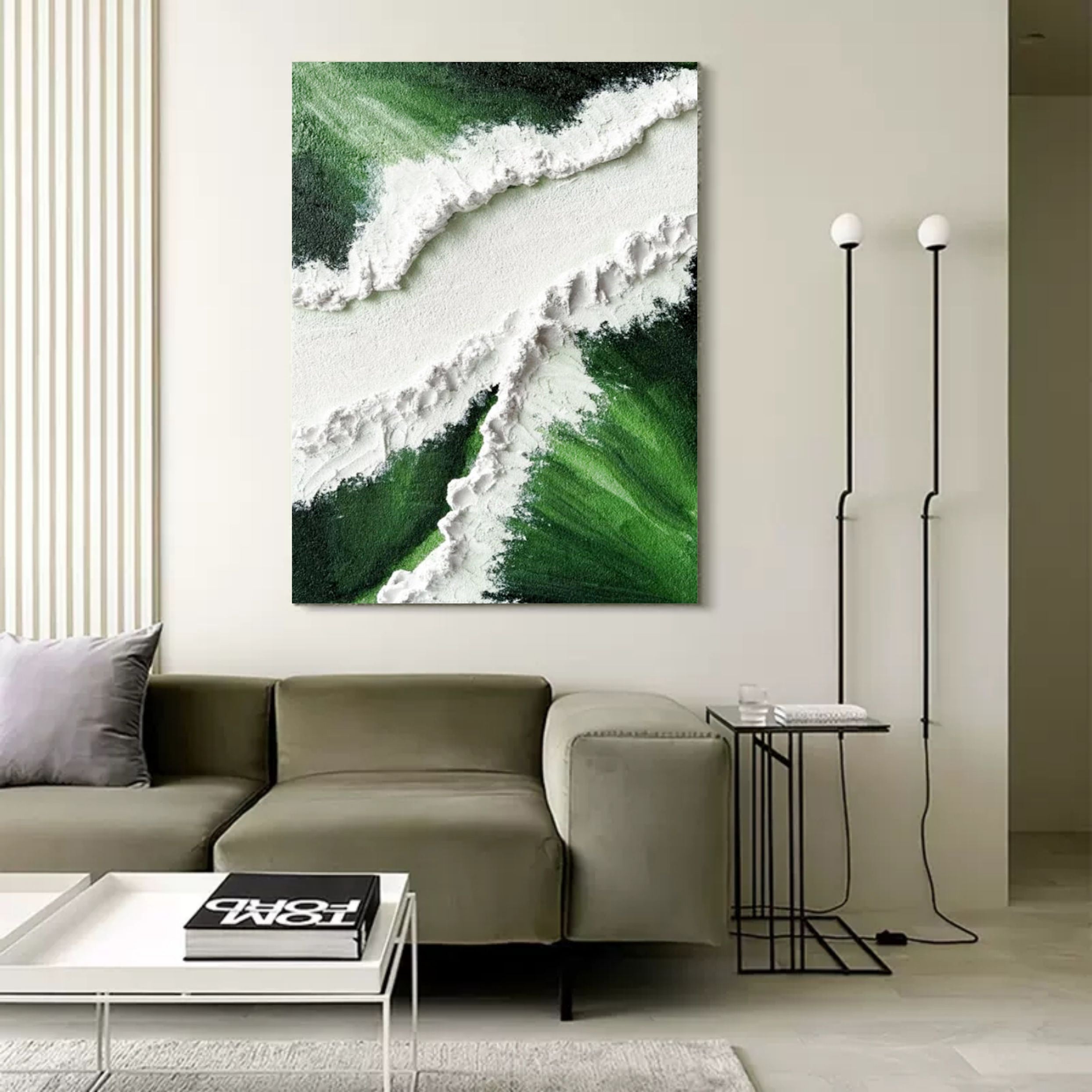 Large Green 3D Abstract Art Plaster Wall Art On Canvas Textured Wall Art Green Wall Decor Hanging