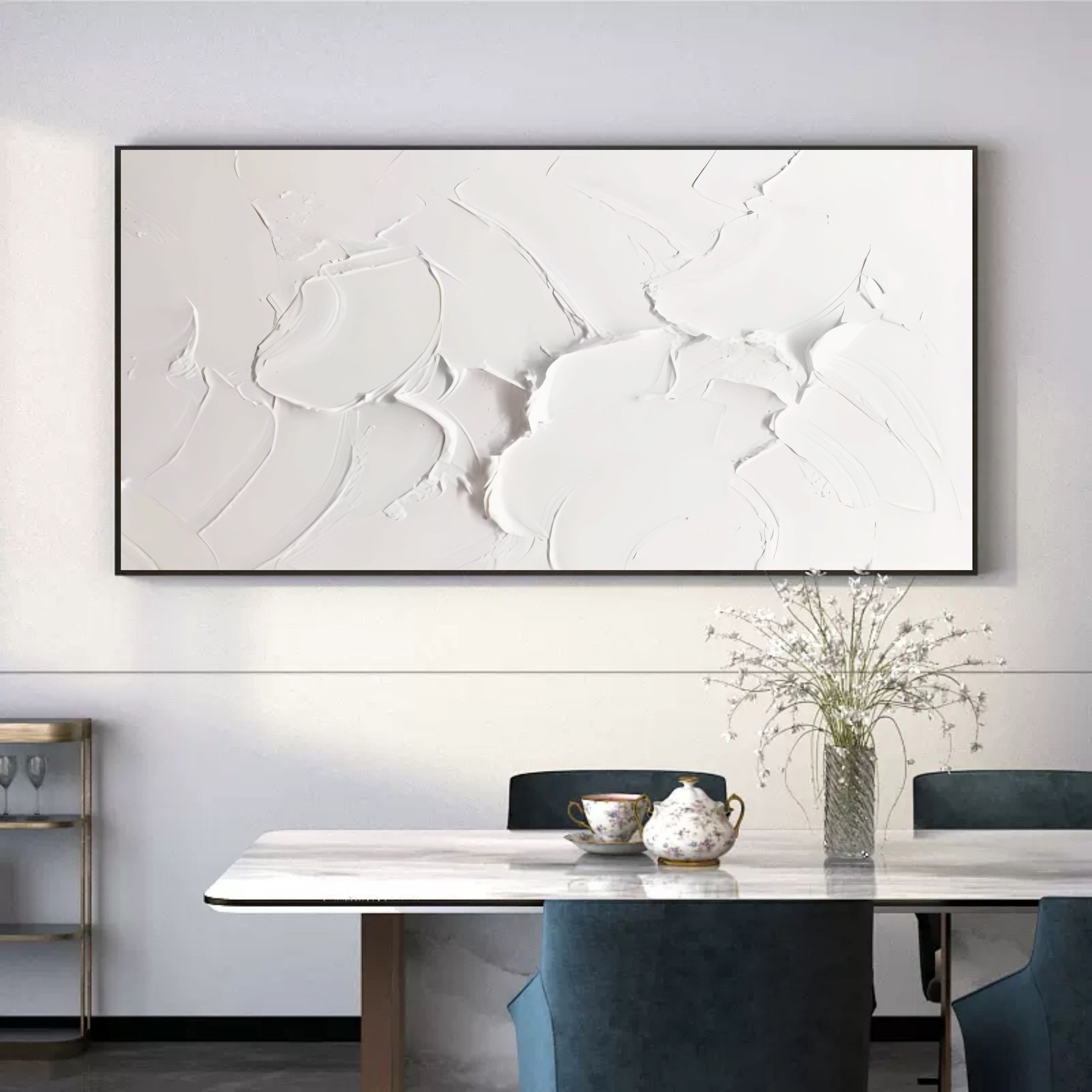 Large White 3D Abstract Art 3D Plaster Art on Canvas Textured Wall Art White 3D Minimalist Painting