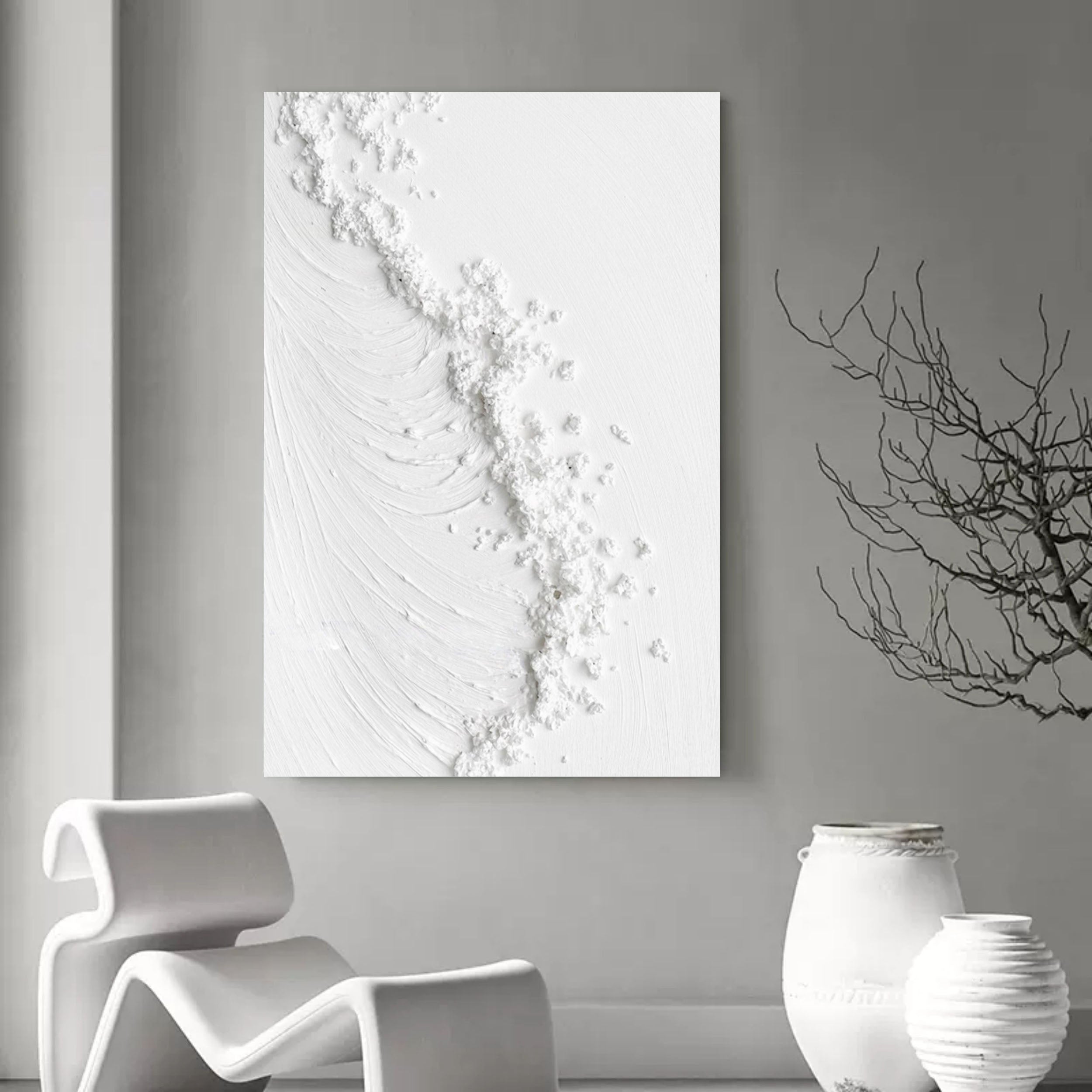 Large White 3D Abstract Art Textured Wall Art Plaster Wall Art Minimalist Art knife Painting on sale