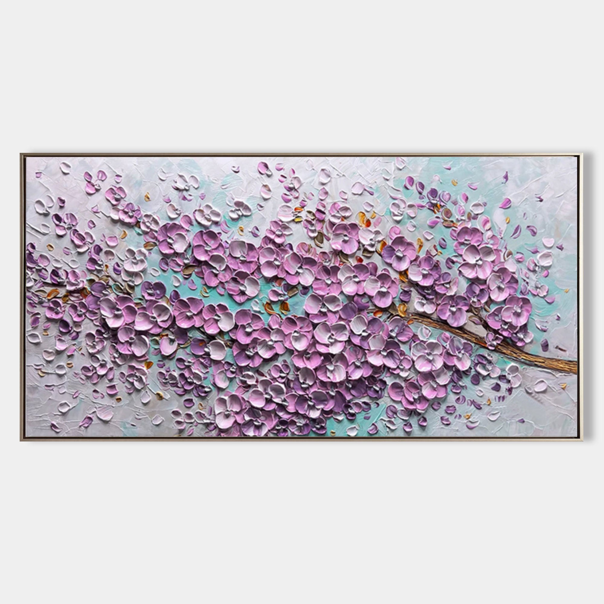 Large Pink 3D Flowers Oil Painting Panoramic Textured Flowers Wall Art Flowers Plaster Art Flowers Canvas Art