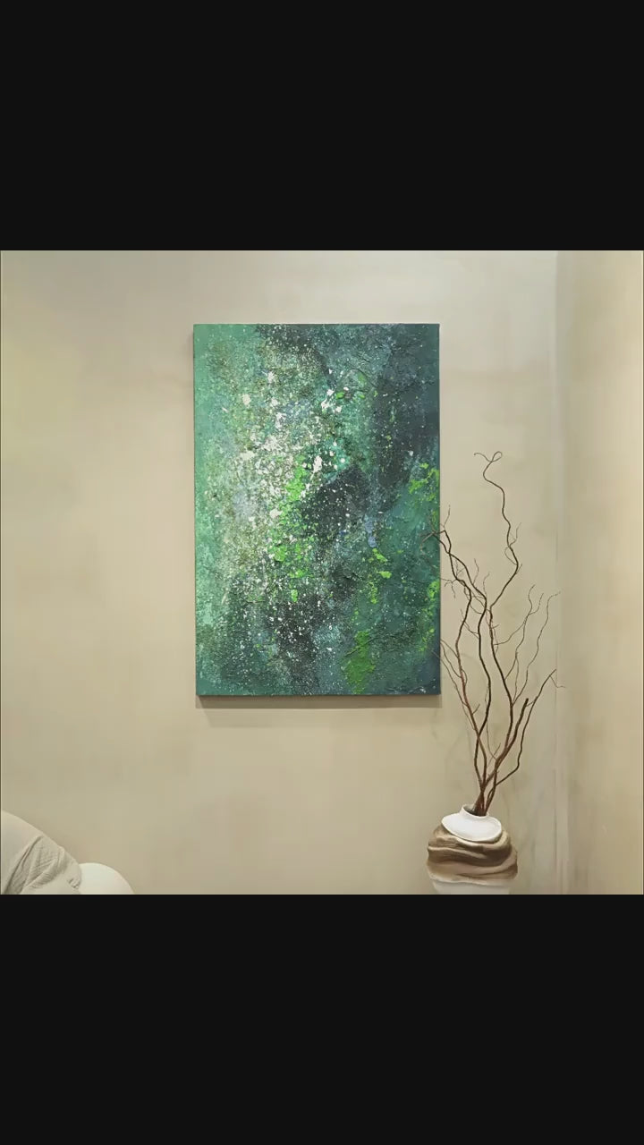 Green 3D textured Abstract Acrylic Painting Green Minimalist Canvas Art Green Wall Art Home Decor