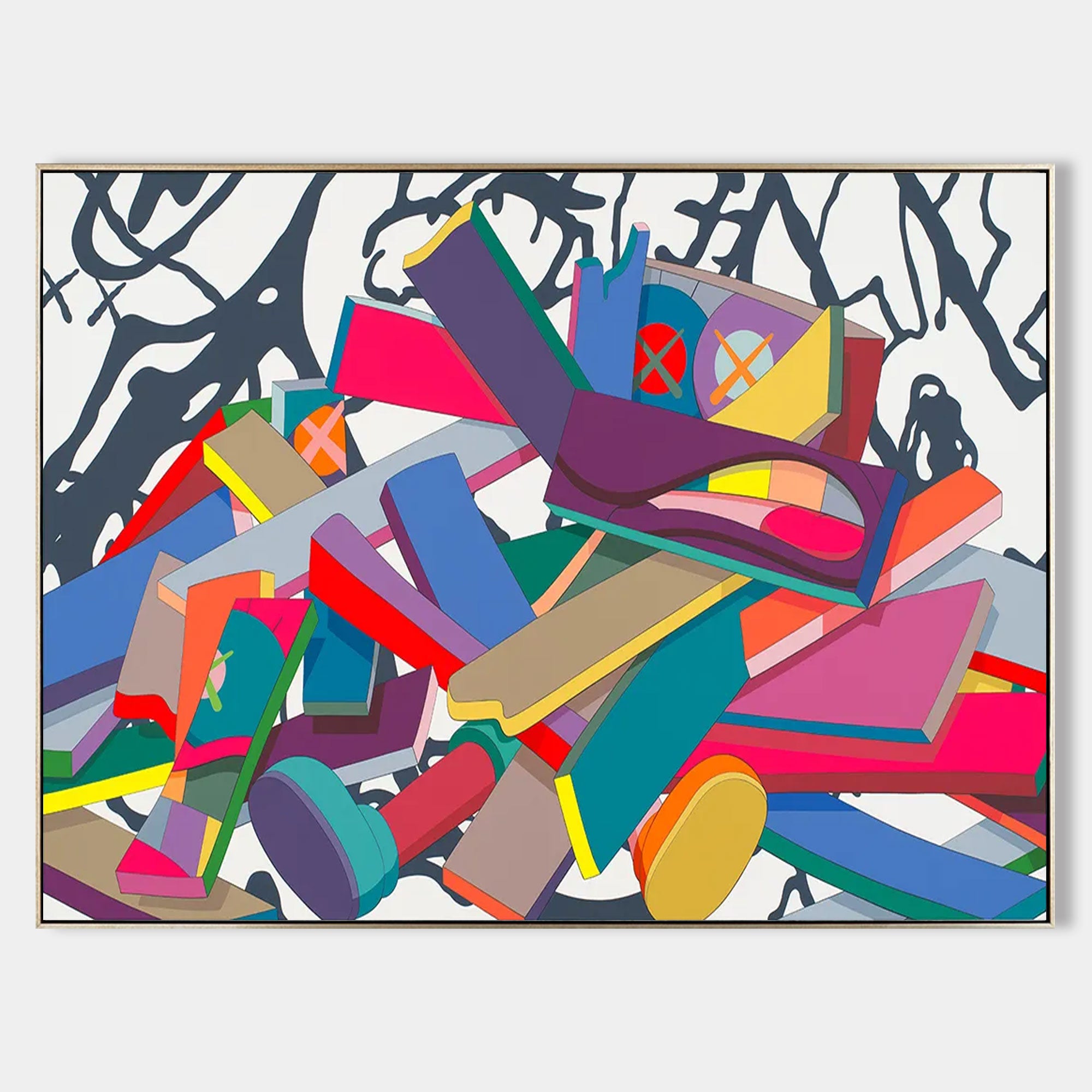 Kaws large colorful pop art Kaws large colorful pop paintings Kaws large pop wall art Cartoon painting