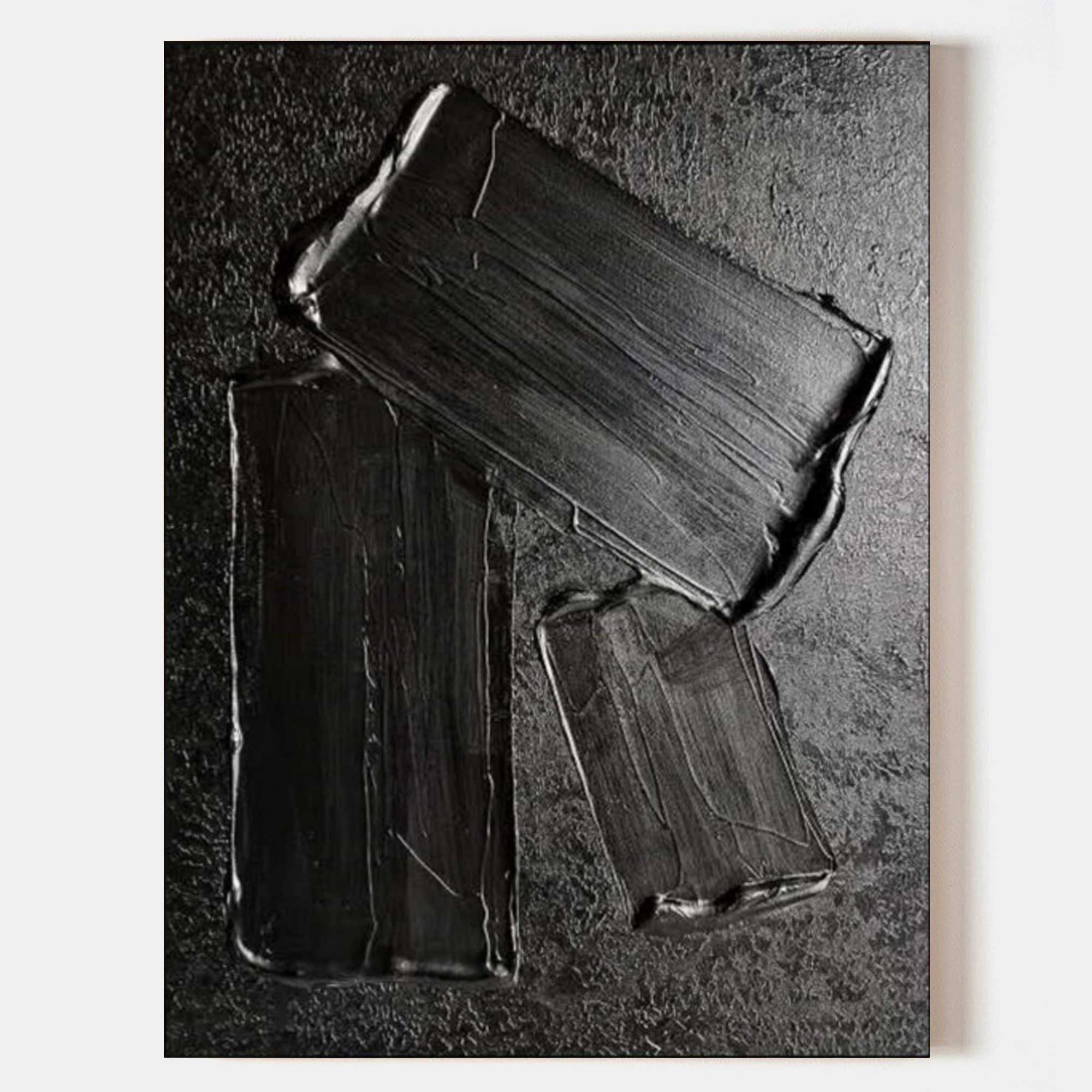 Large Black 3D Abstract Art On Canvas Wabi-Sabi Wall Art Textured Wall Art Minimalist Painting