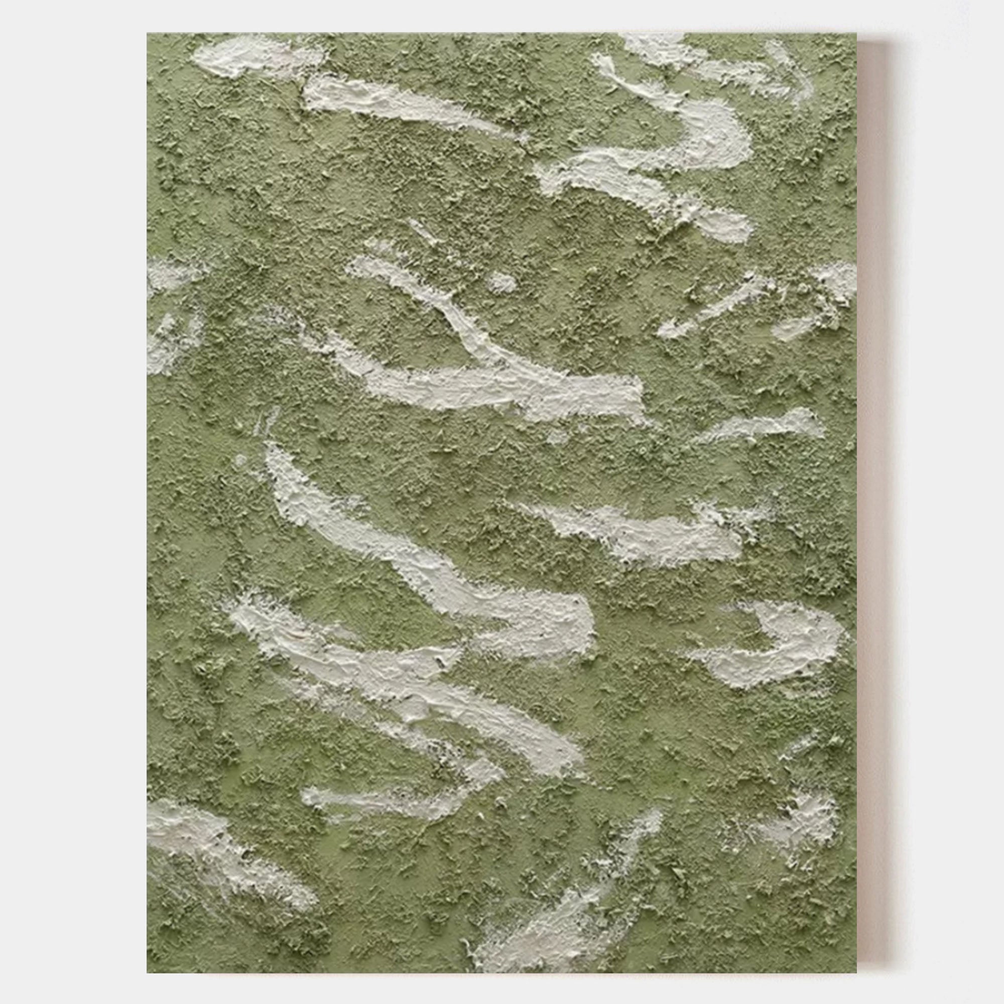 Large Wabi-Sabi Wall decor Painting Green 3D Textured Abstract Painting Green Minimalist Canvas Art