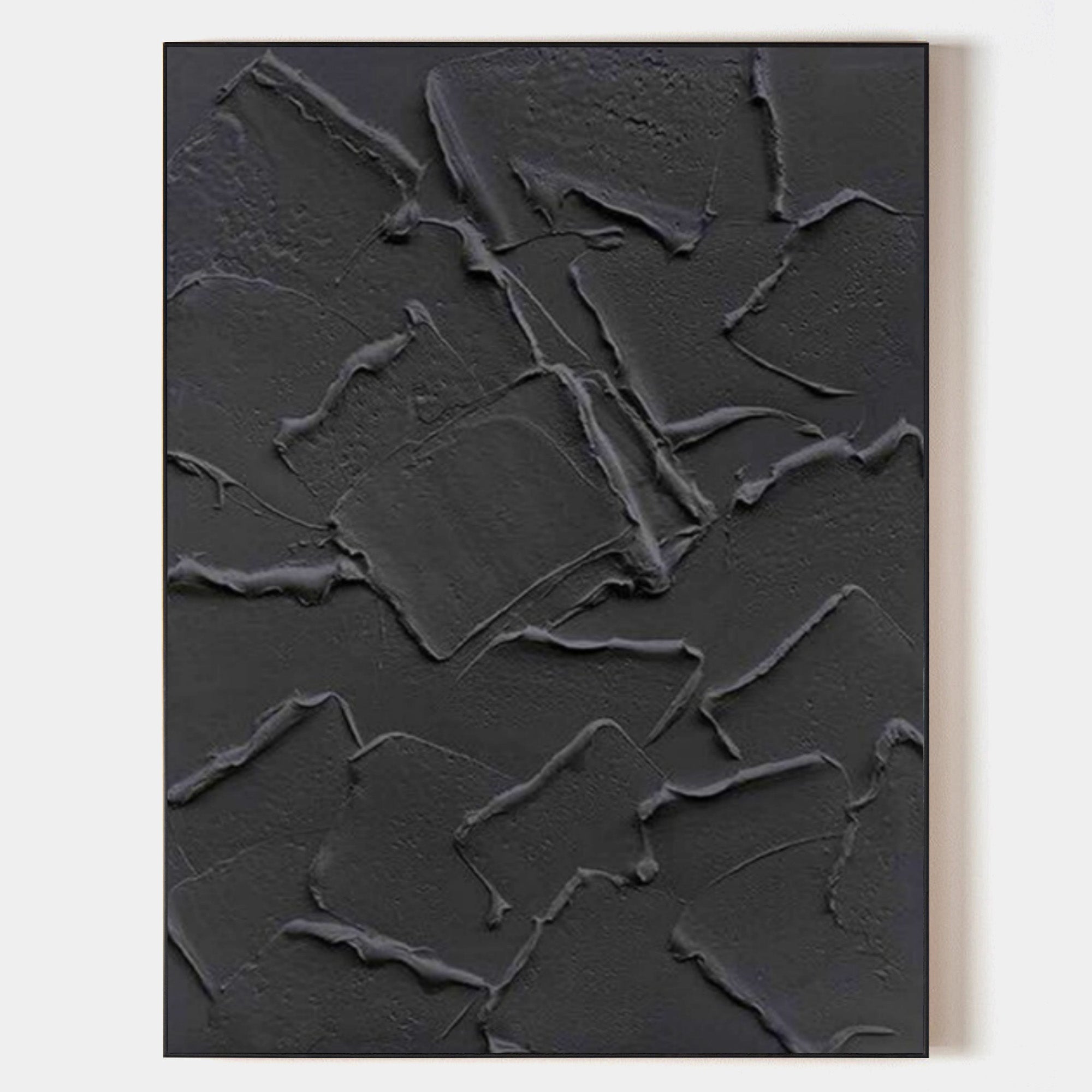 Large Black 3D Abstract Art Plaster Wall Art Minimalism Canvas Art Heavy Textured Acrylic Painting