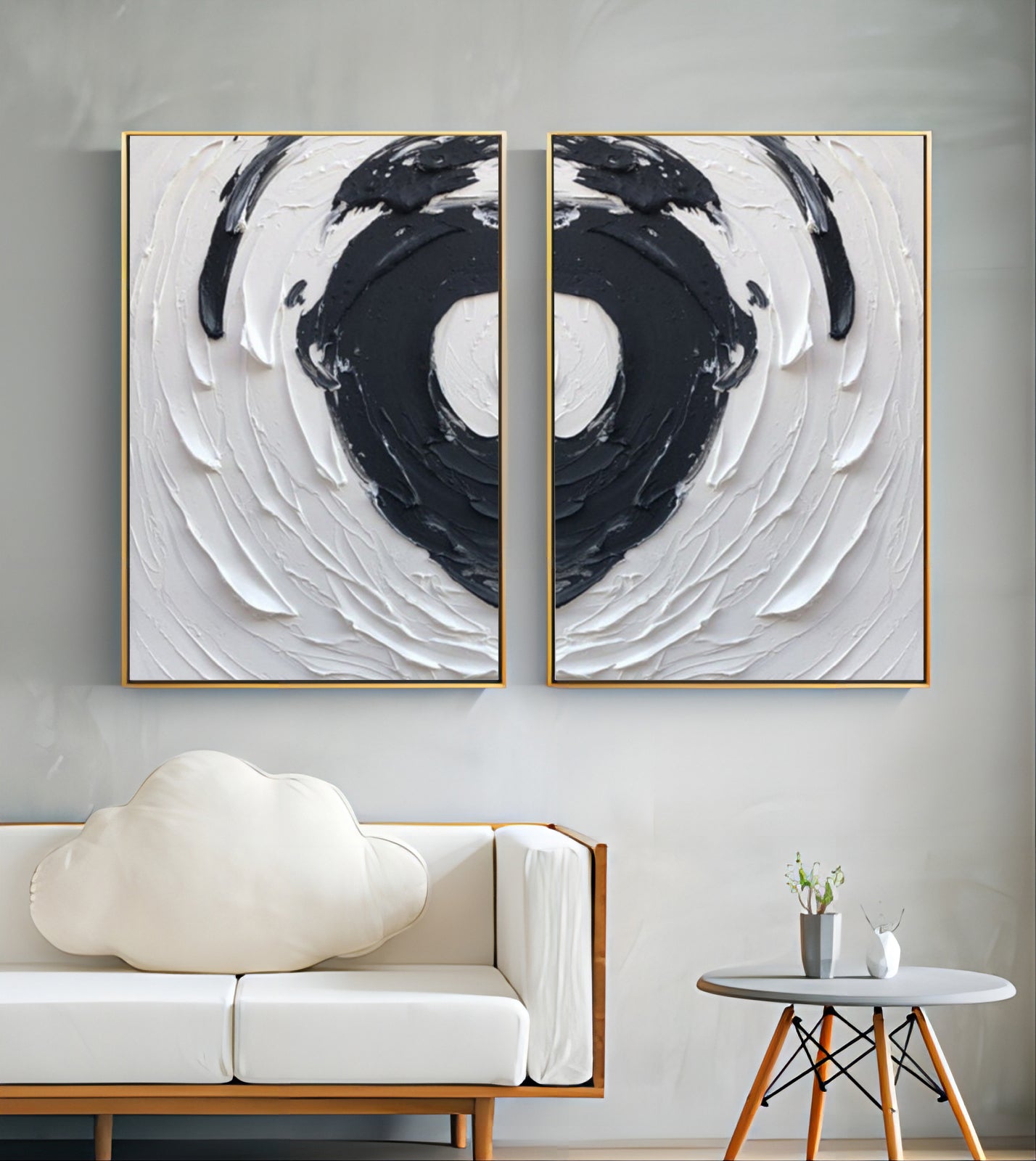 Black and White 3D Abstract Painting Set of 2 Black and White Textured Wall Art Set of 2 Plaster Abstract Canvas Painting