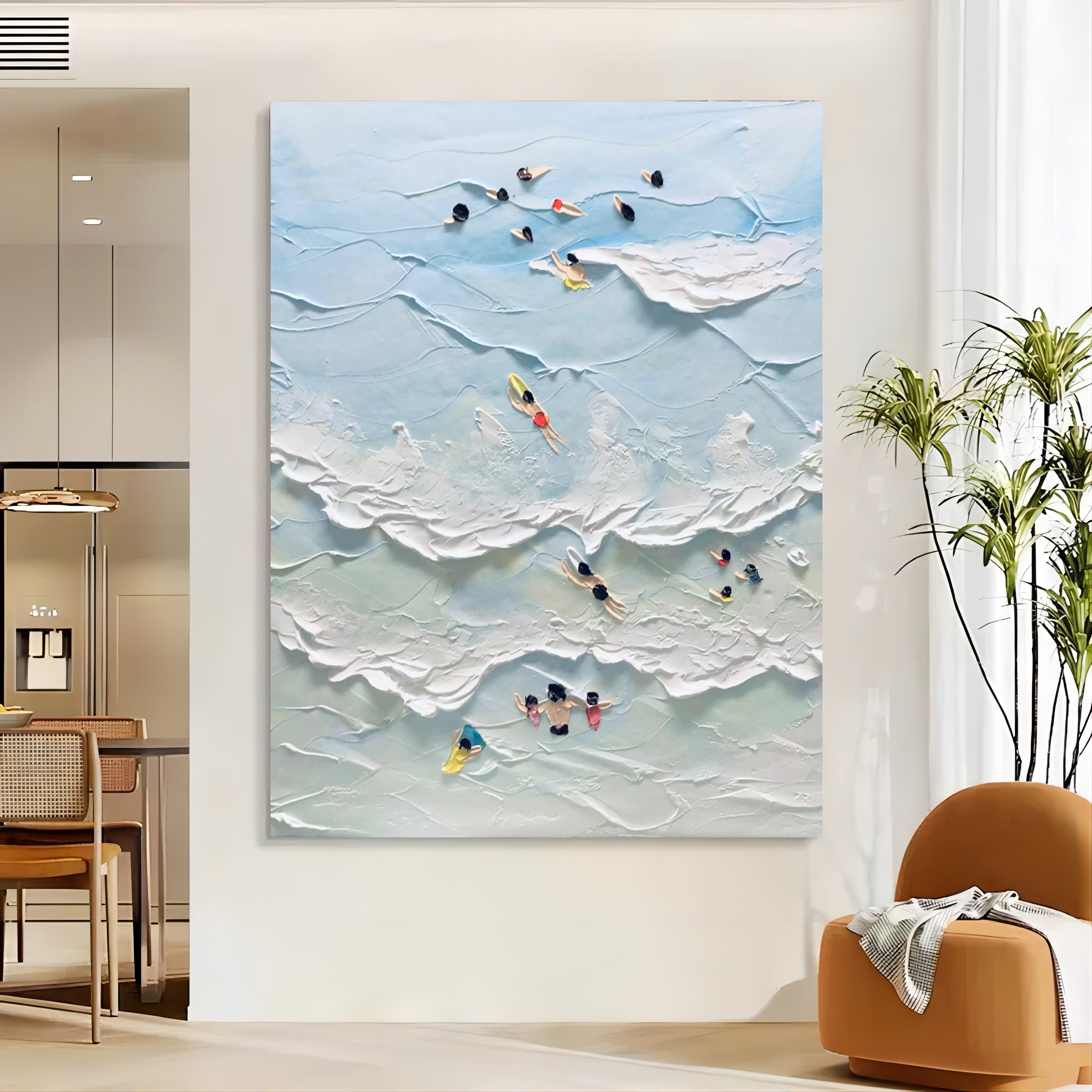 The Beach Joys Ocean Art Hand Painted Extra Large Heavy Textured Acrylic painting Plaster Wall Art