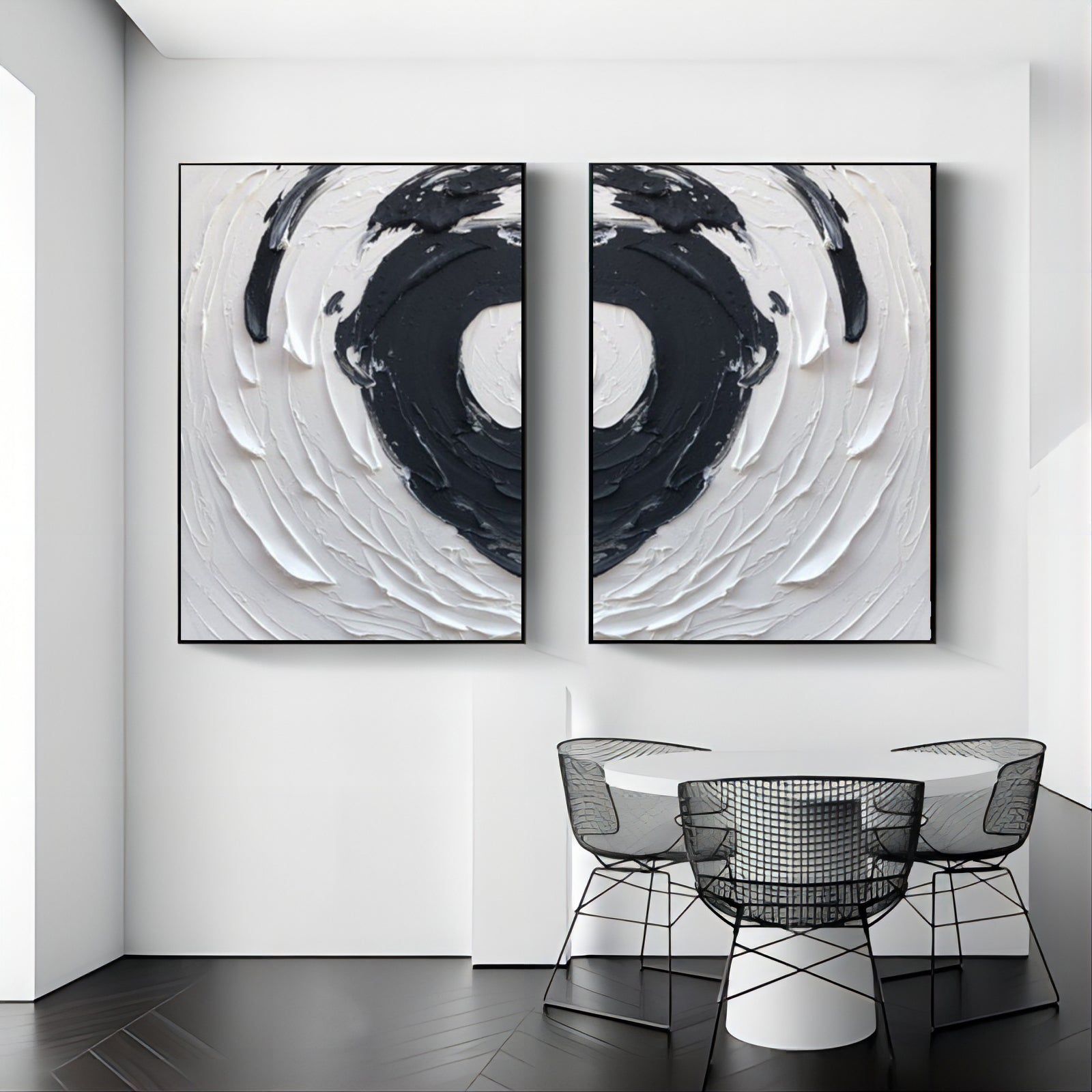 Black and White 3D Abstract Painting Set of 2 Black and White Textured Wall Art Set of 2 Plaster Abstract Canvas Painting