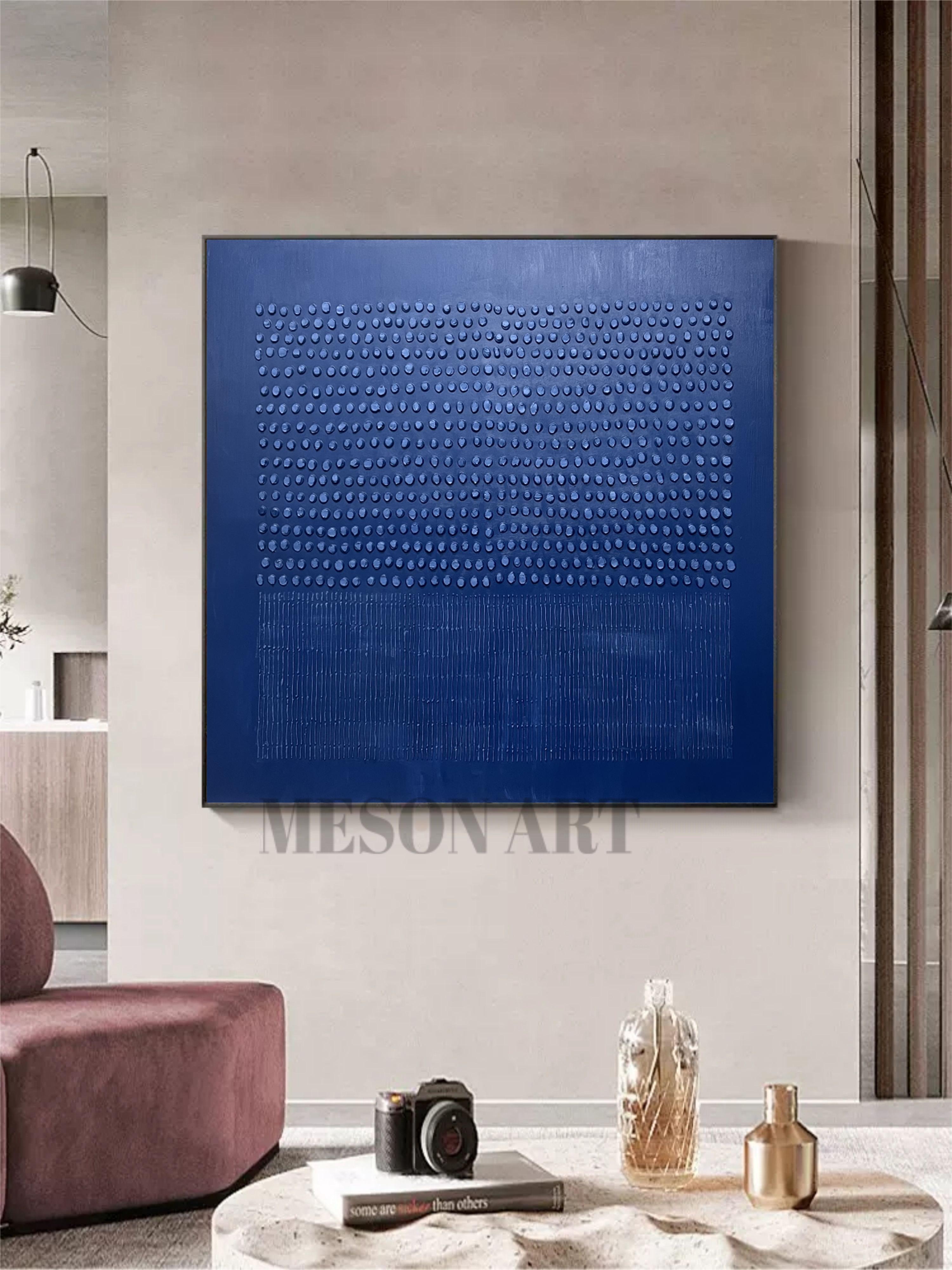 Blue 3D Abstract Painting Blue Textured Wall Art Blue Minimalist Abstract Canvas Art 3D Plaster Art