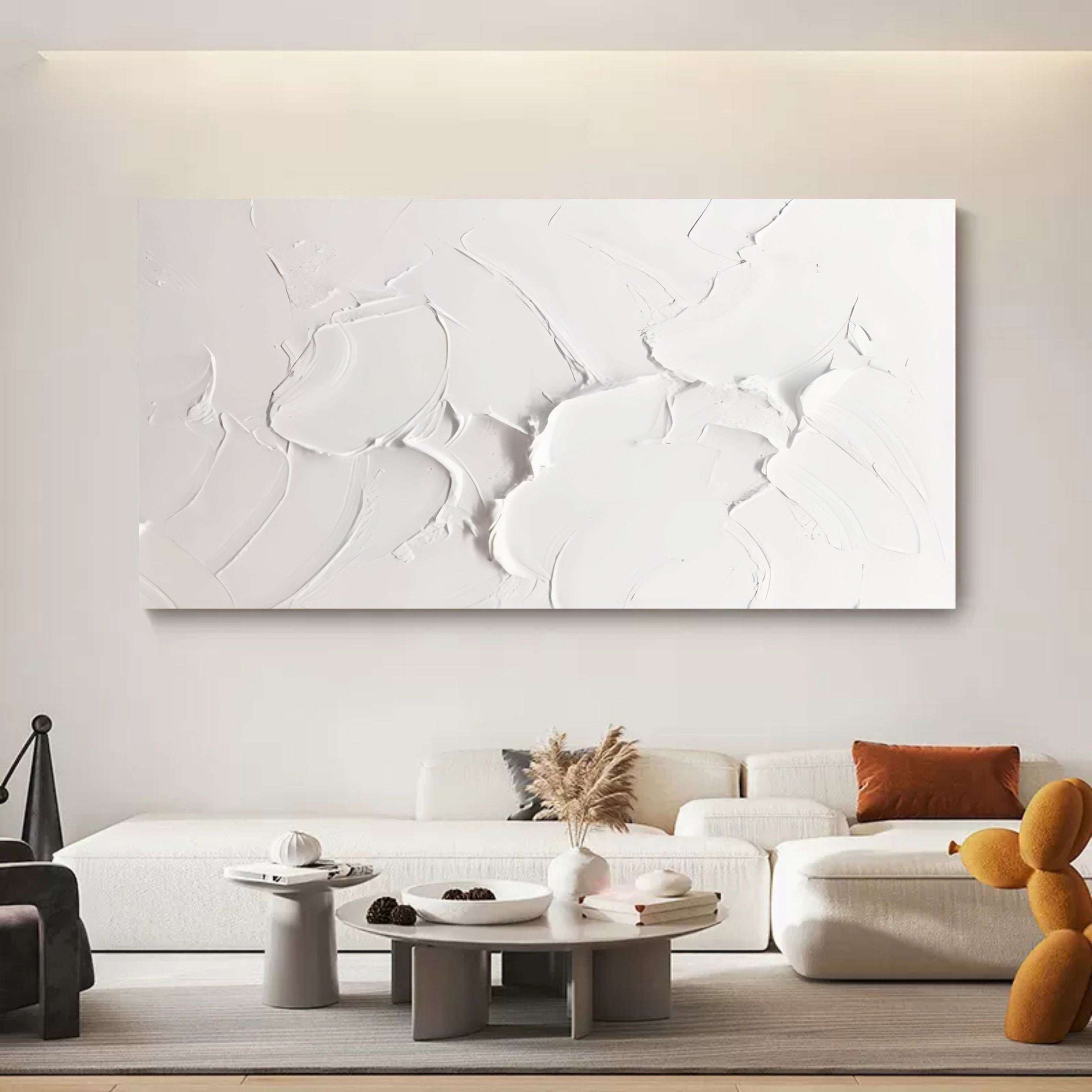 Large White 3D Abstract Art 3D Plaster Art on Canvas Textured Wall Art White 3D Minimalist Painting