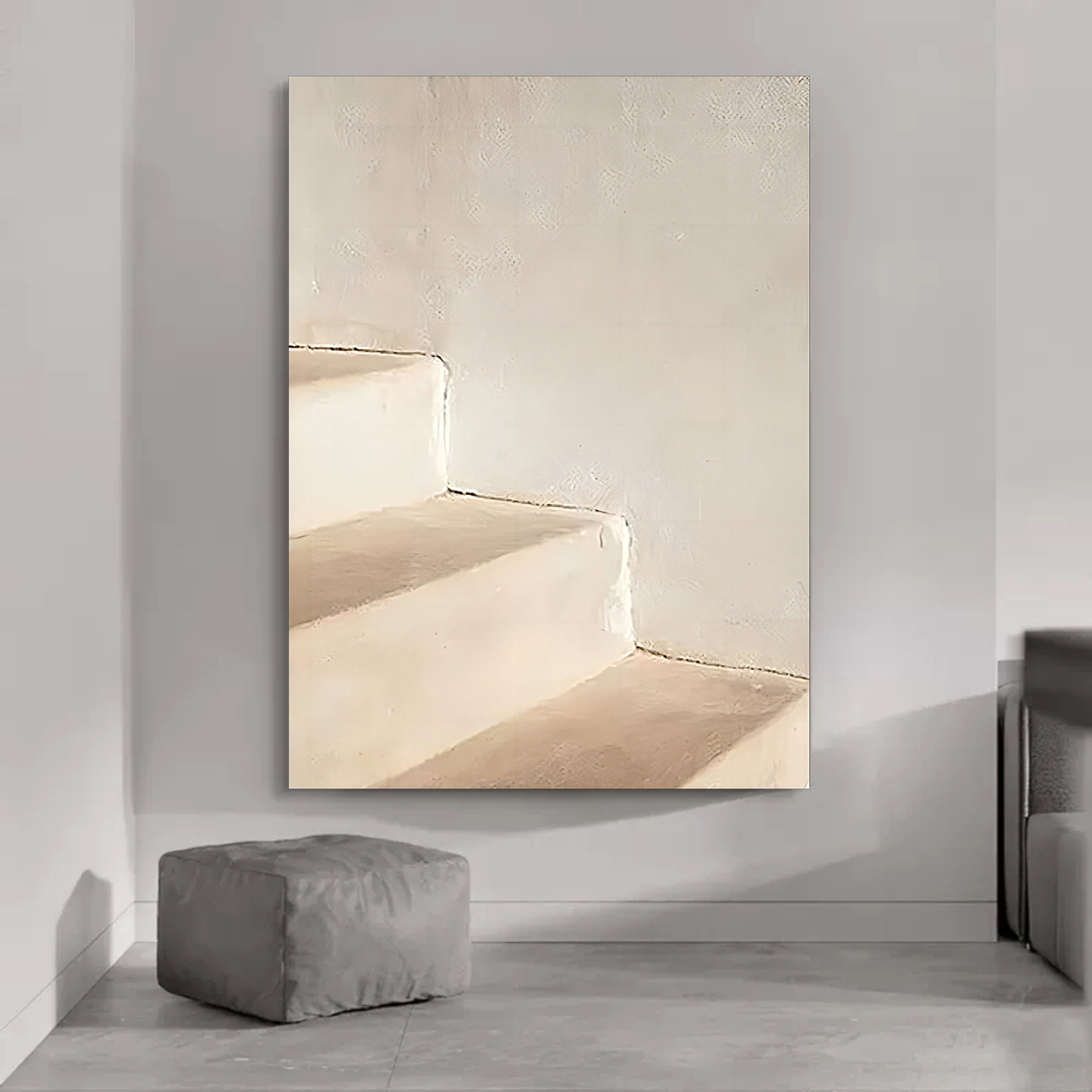 Large beige 3D Abstract Art Wabi-Sabi Wall Art Beige Minimalist Canvas Art Textured Wall Paintings