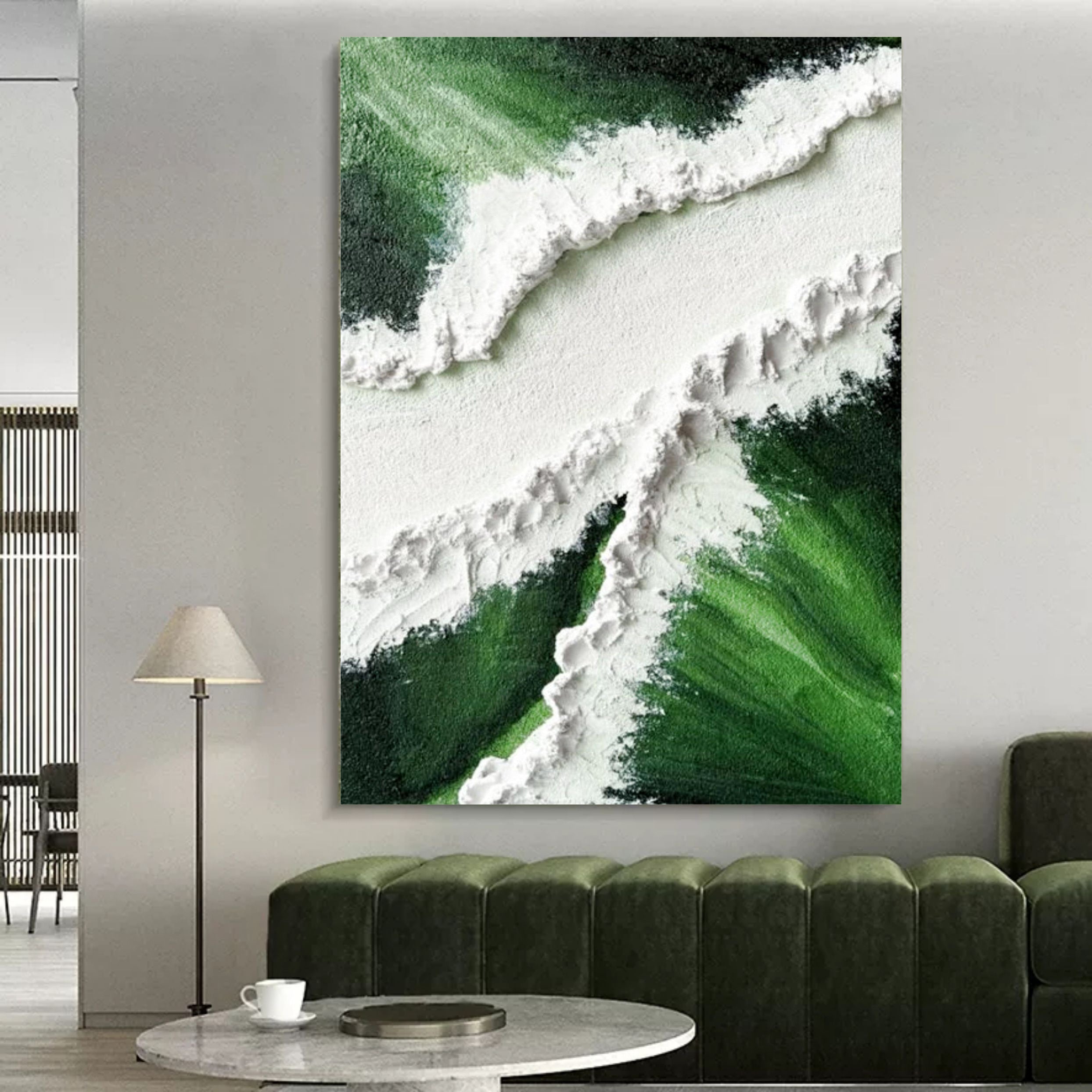 Large Green 3D Abstract Art Plaster Wall Art On Canvas Textured Wall Art Green Wall Decor Hanging