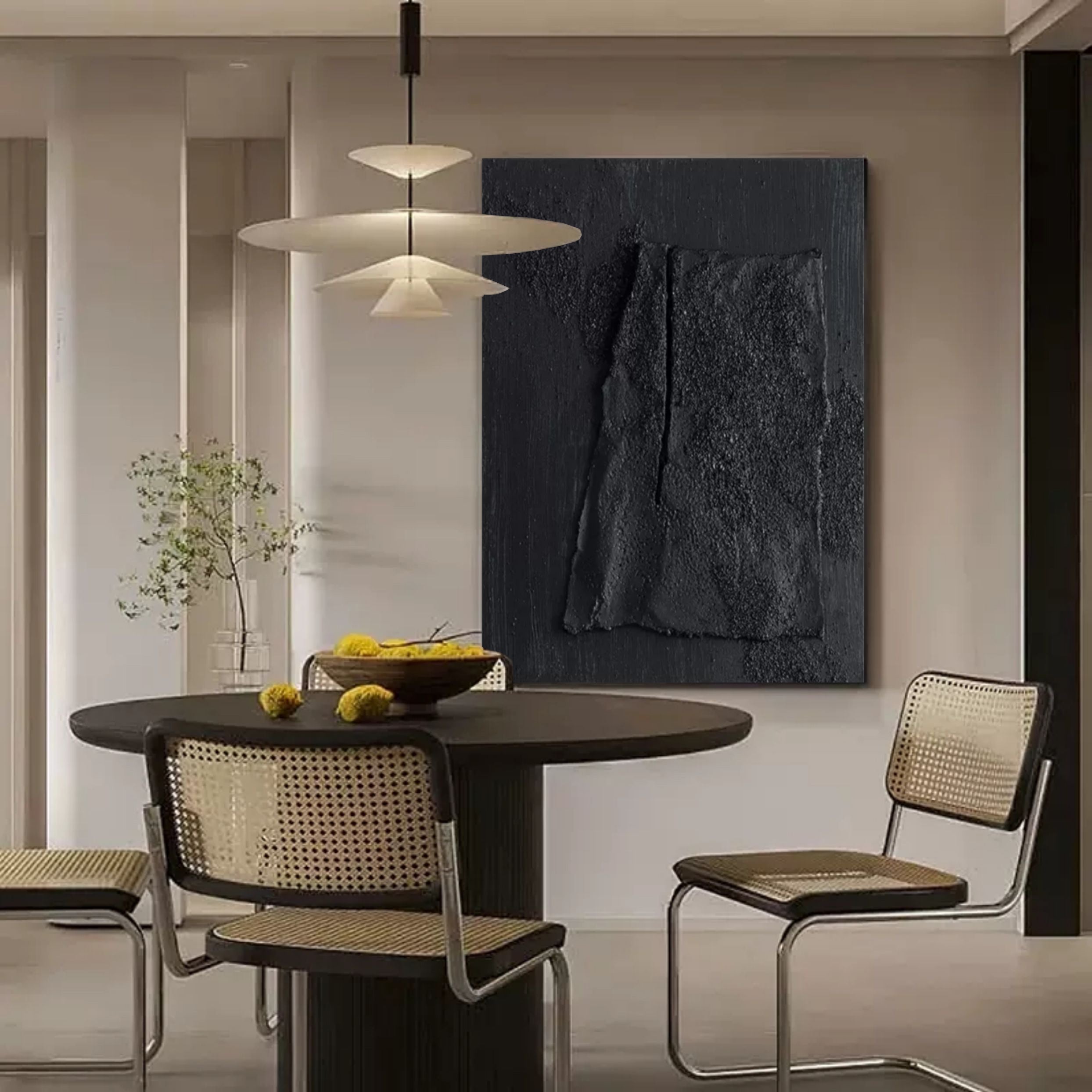 Large Black 3D Minimalist Art on Canvas Wabi-Sabi Wall Art Textured Wall Art Abstract Painting