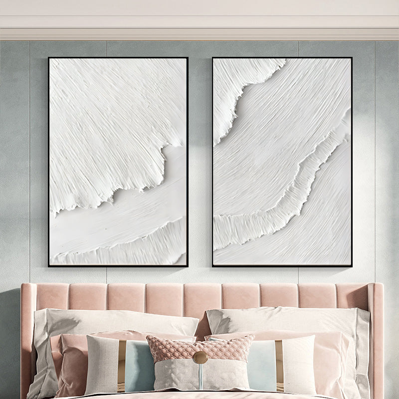 Large White 3D Abstract Painting Plaster Wall Art 3D Textured Wall Painting Minimalist Art Set of 2