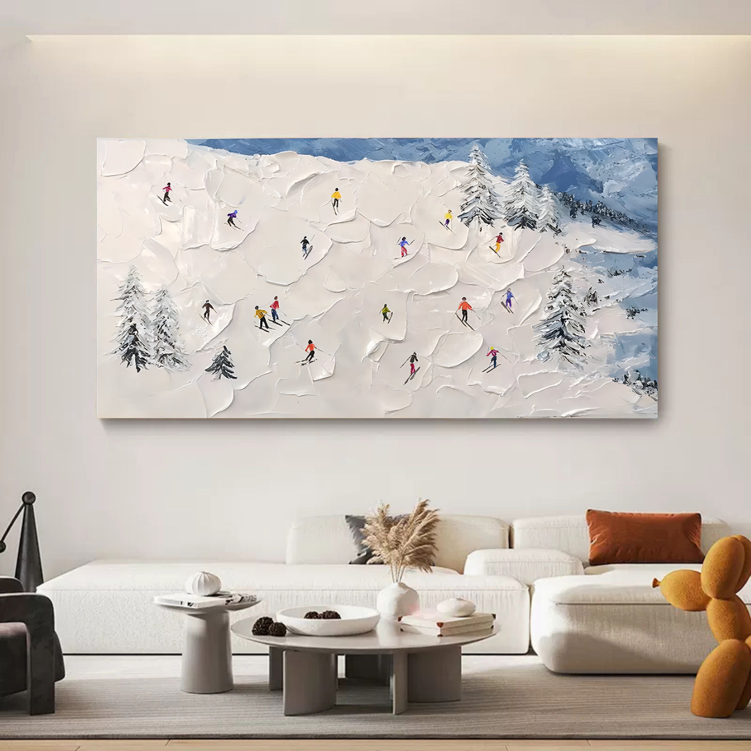 Original Ski Sport Painting on Canvas Custom Painting Plaster Wall Art Personalized Gift Skier on Snowy Mountain Art White Snow Skiing Art