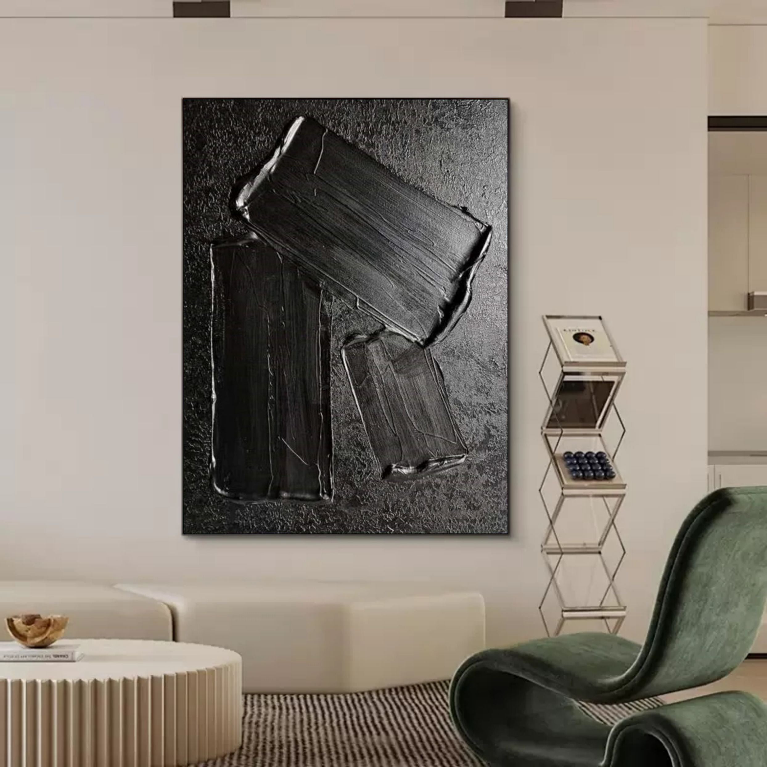 Large Black 3D Abstract Art On Canvas Wabi-Sabi Wall Art Textured Wall Art Minimalist Painting