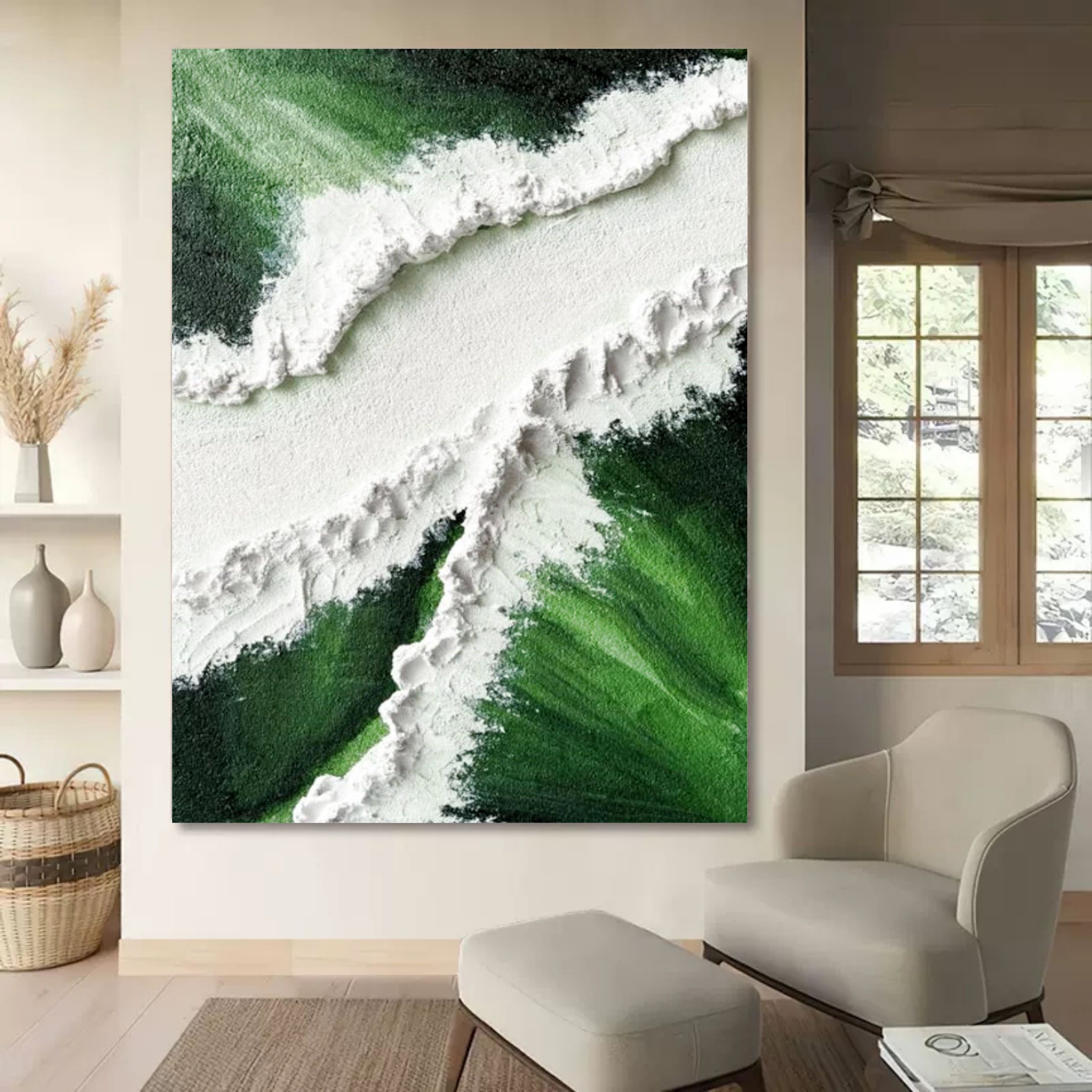 Large Green 3D Abstract Art Plaster Wall Art On Canvas Textured Wall Art Green Wall Decor Hanging